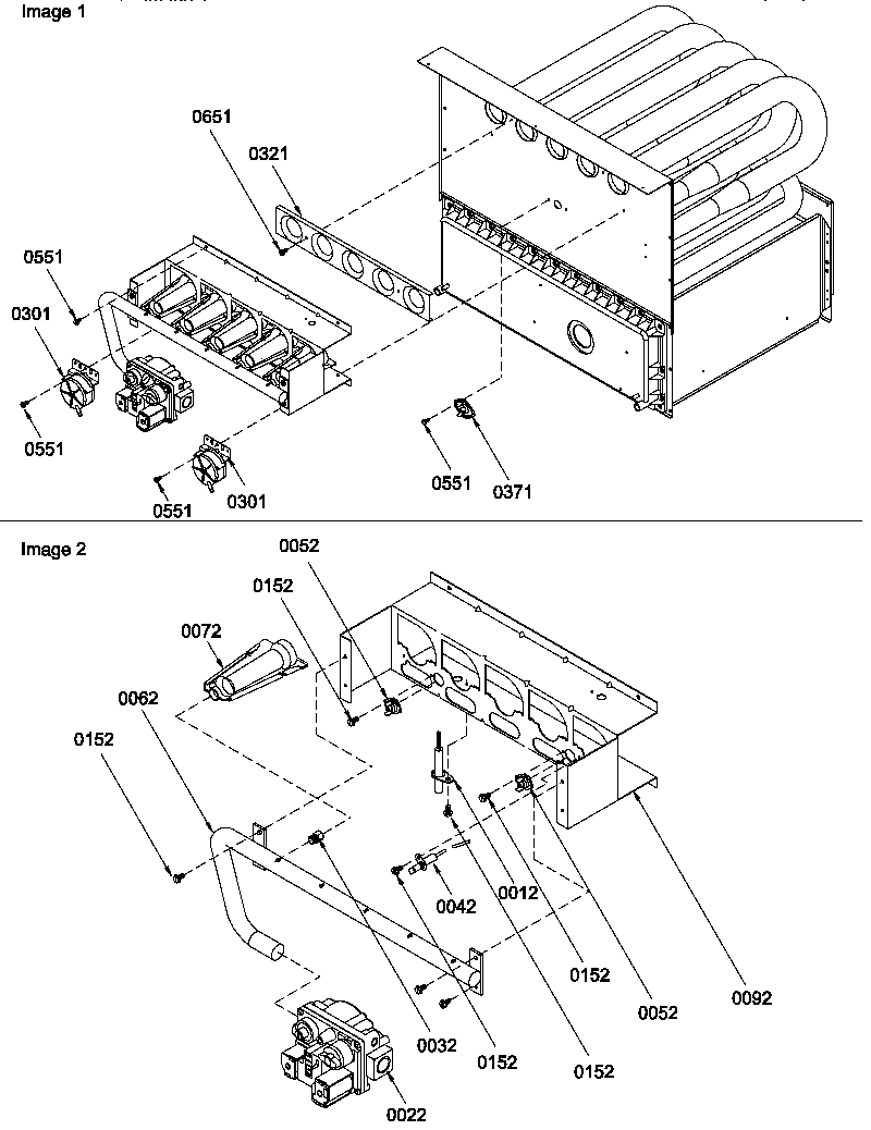 Amana GUCA090AX50/P1227505F heat exchanger/manifold assembly diagram