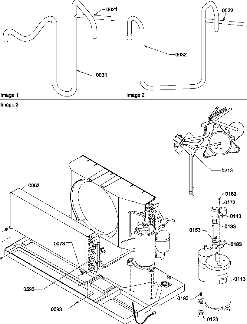 Amana PTH123A50MA/P1223549R compressor/tubing diagram