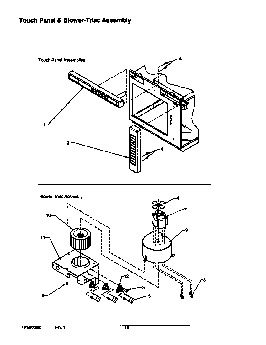 Amana RC27-P1198618M touch panel & blower-triac assembly diagram