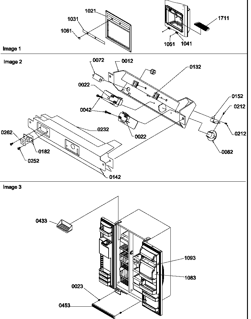 Amana SRDE528VW-P1320403WW facade dispnsr cover/electronic brcket assy/toe grille diagram
