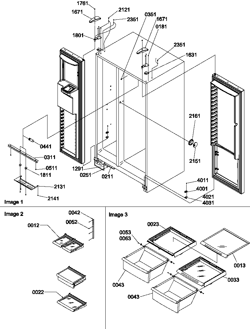 Amana SRDE528VW-P1320403WW refrigerator/freezer lights and hinges diagram