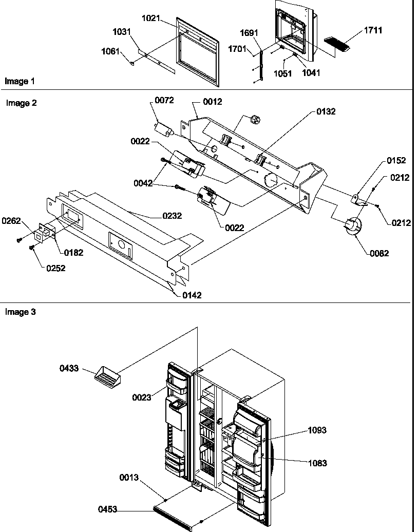 Amana SRD528VW-P1320402WW facade dispnsr cover/electronic brcket assy/toe grille diagram