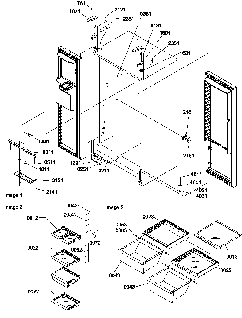 Amana SRD528VW-P1320402WW refrigerator/freezer lights and hinges diagram