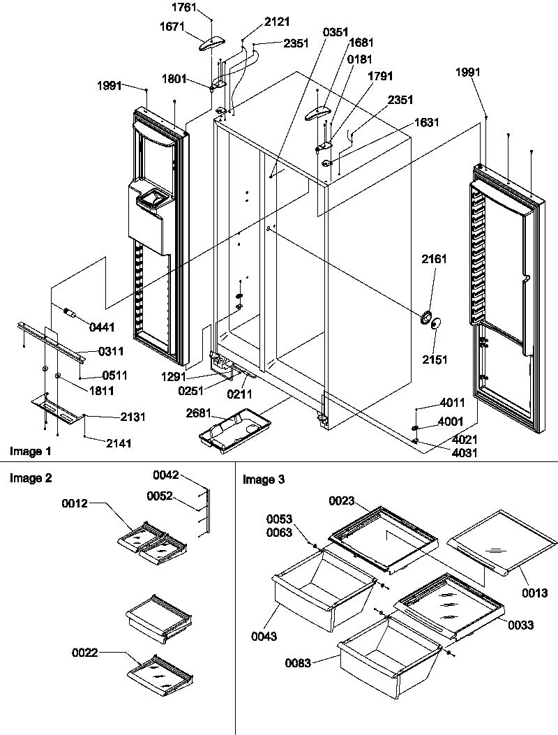 Amana SBD522VE-P1320303WE refrigerator/freezer lights and hinges diagram