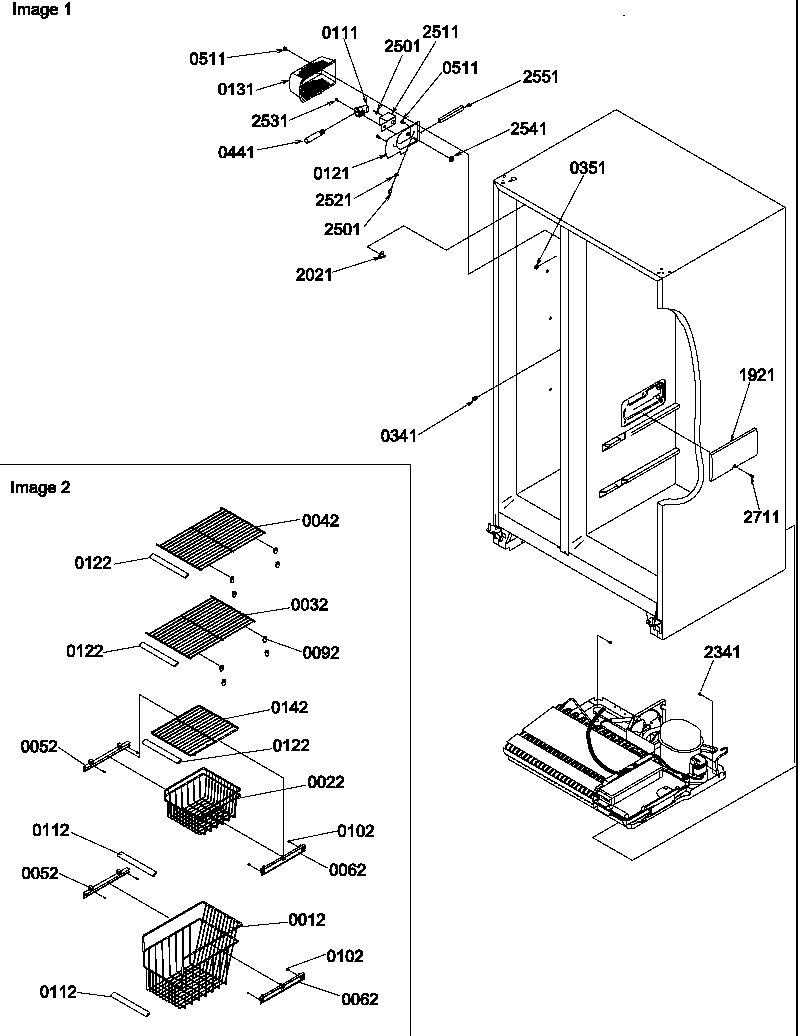 Amana SBD522VE-P1320303WE freezer shelves and lights diagram