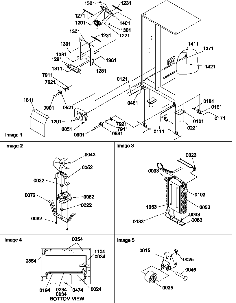 Amana SBD522VE-P1320303WE drain system, rollers and evaporator assembly diagram