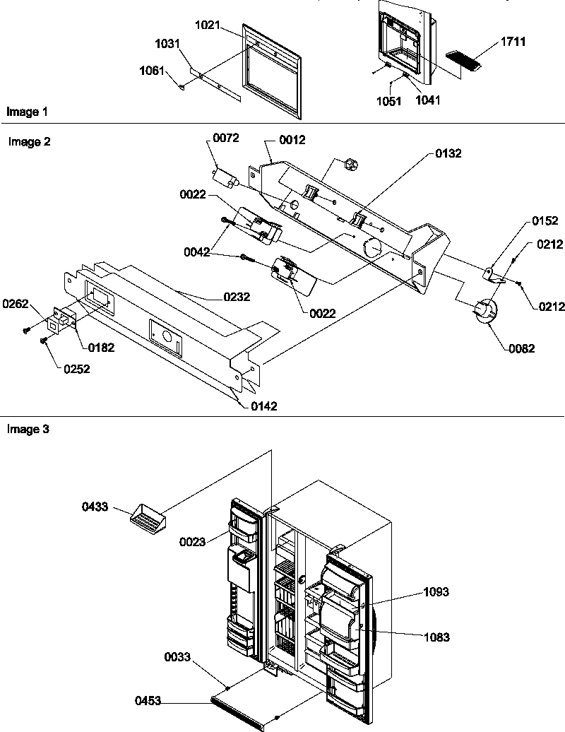 Amana SBDE522VW-P1320305WW facade dispenser cover, elec. bracket assy/toe grille diagram