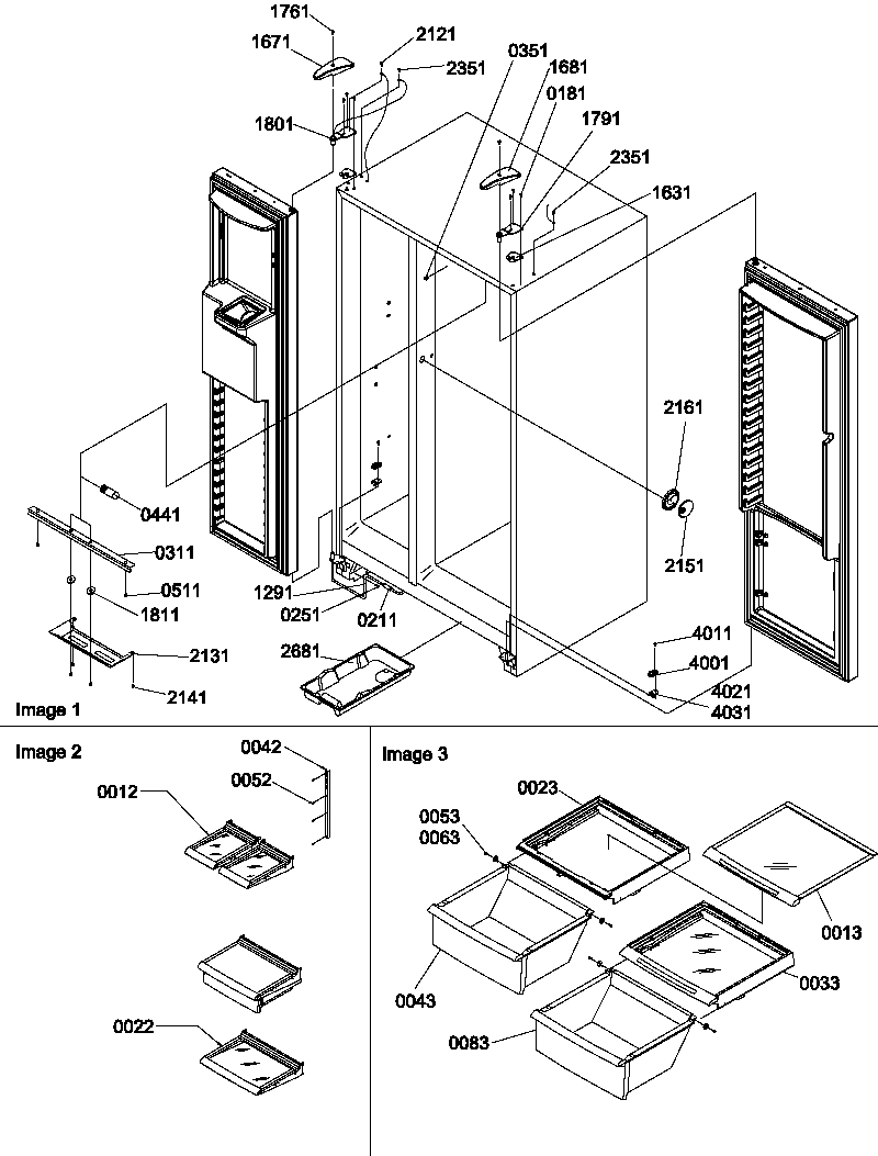 Amana SBDE522VW-P1320305WW refrigerator/freezer lights and hinges diagram
