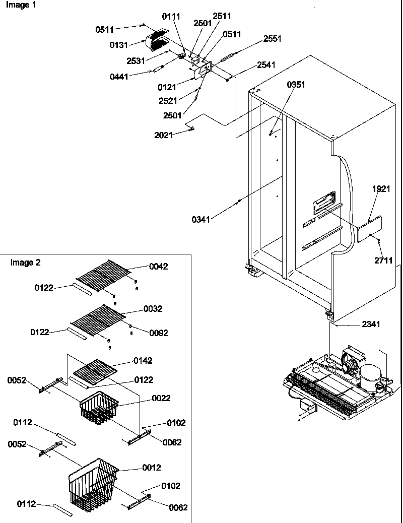 Amana SBDE522VW-P1320305WW freezer shelves and lights diagram