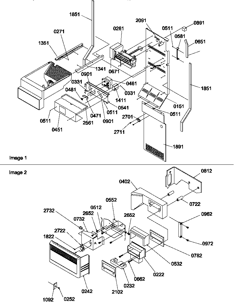 Amana SBDE522VW-P1320305WW ice bucket auger and ice maker parts diagram