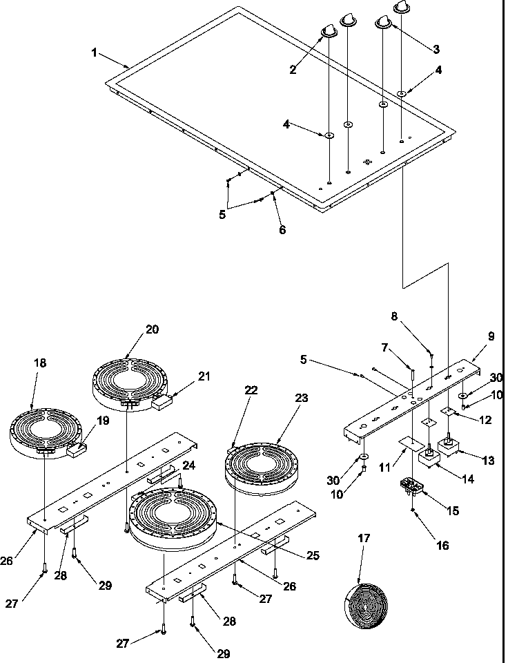 Amana AK2H30W3-P1143701NW cooktop assembly diagram