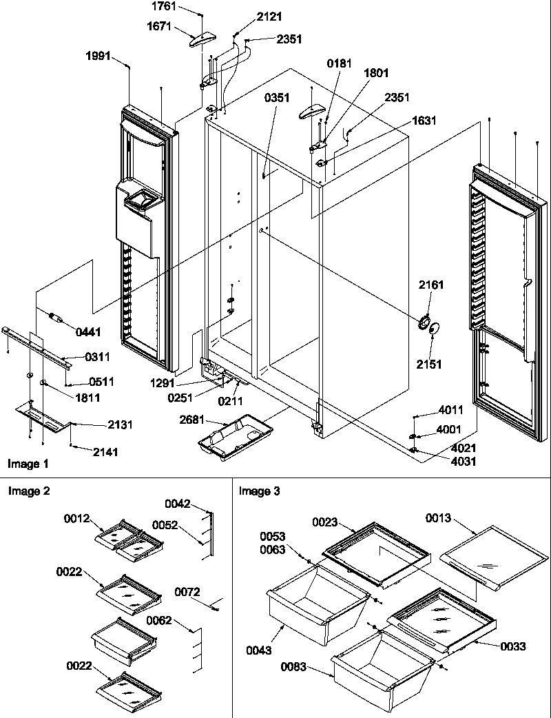 Amana SXD522VW-P1320302WW refrigerator/freezer lights and hinges diagram