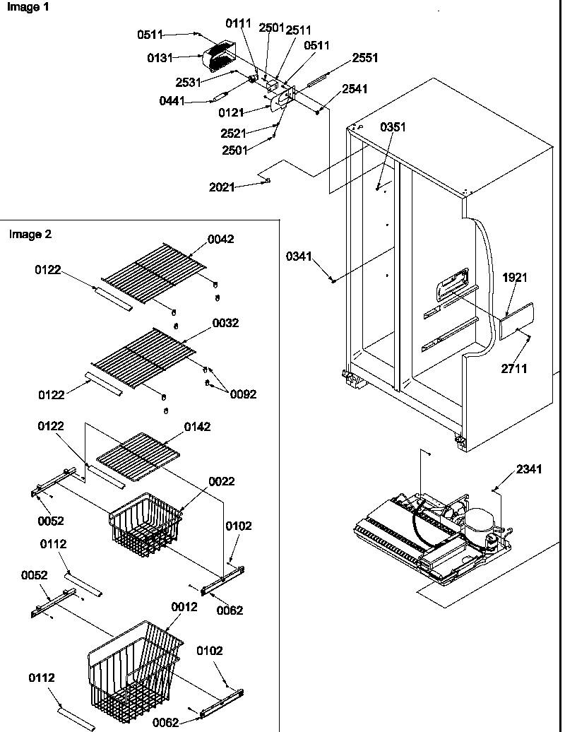 Amana SXD522VW-P1320302WW freezer shelves and lights diagram