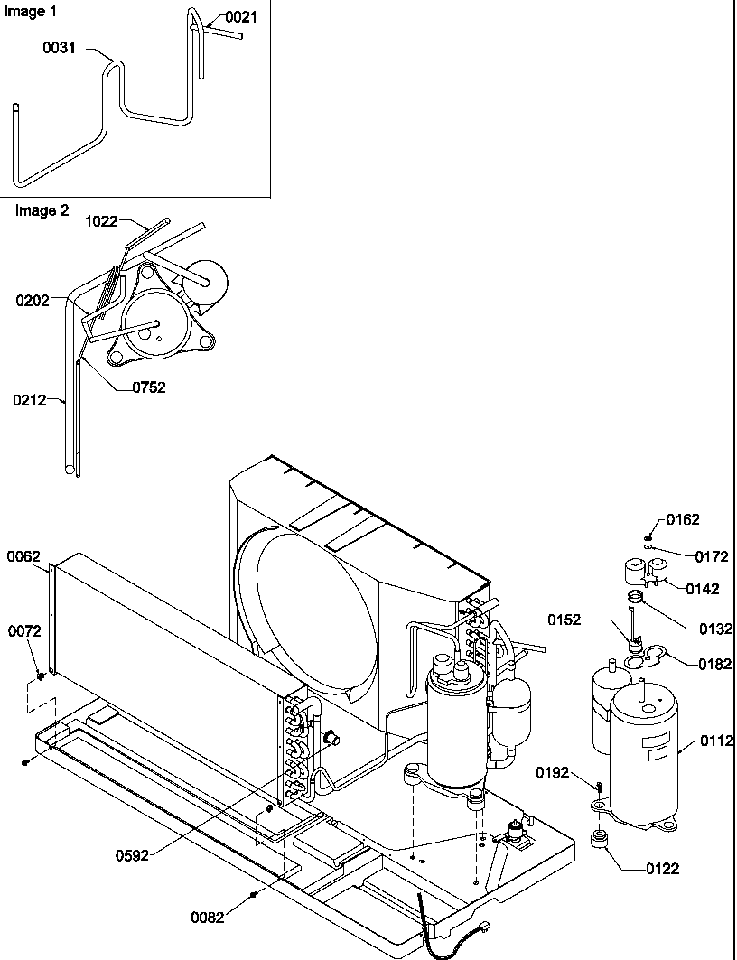 Amana PTC123A35BA/P1216303R compressor/tubing diagram