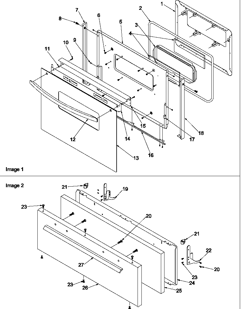 Amana ARG3600W-P1143372NW oven door and broiler door diagram