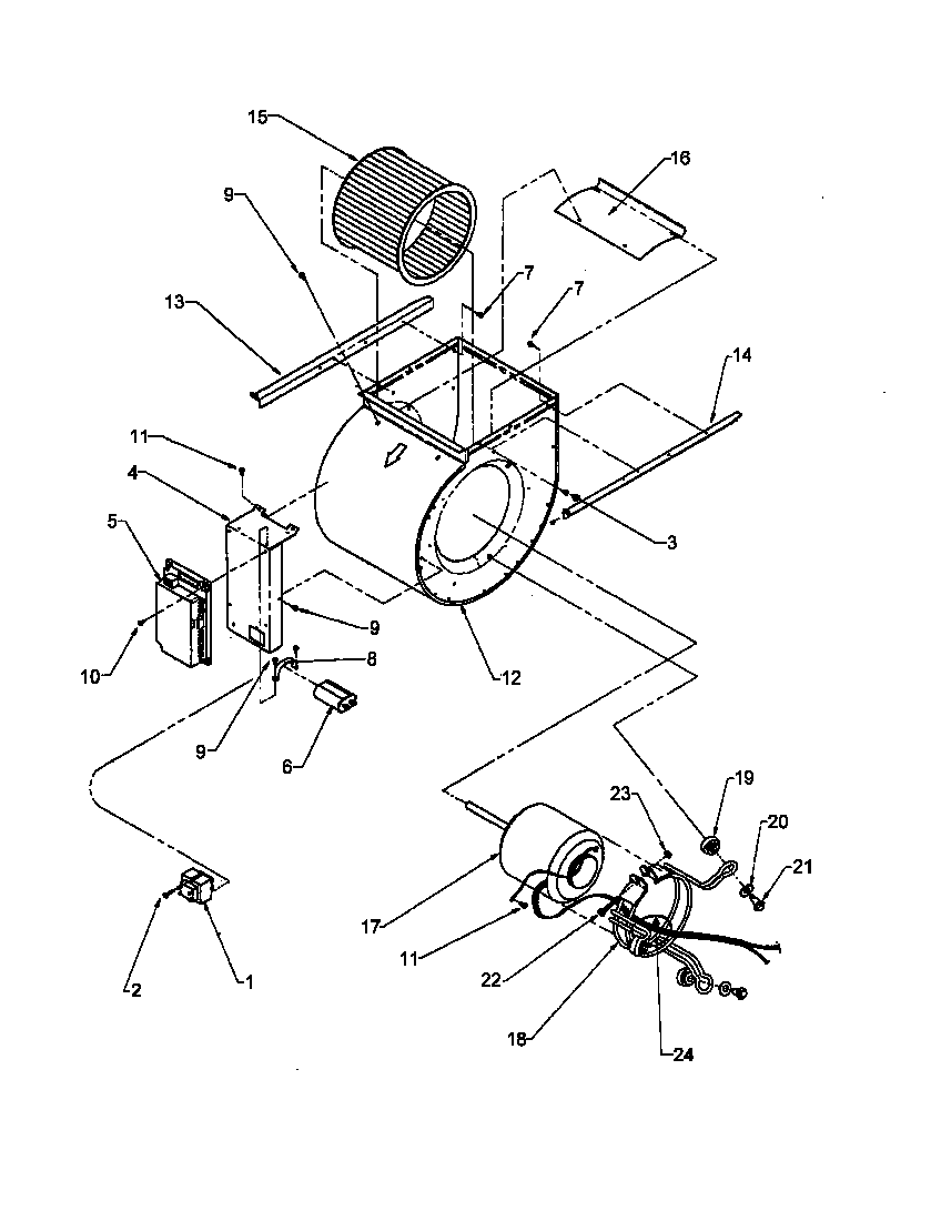 Amana GUIA115CA50/P1207207F blower assembly & integrated control diagram