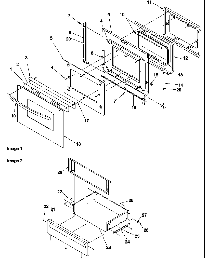 Amana ARG7600LL-P1143339NLL oven door and storage door diagram