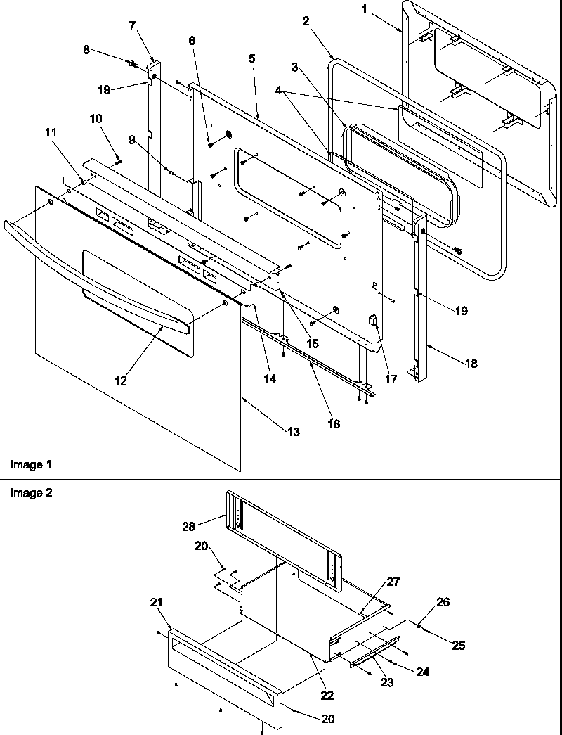 Amana ARG7302WW-P1143337NWW oven door and storage door diagram