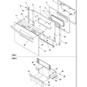 Amana ARG7302WW-P1143368NWW oven door and storage door diagram