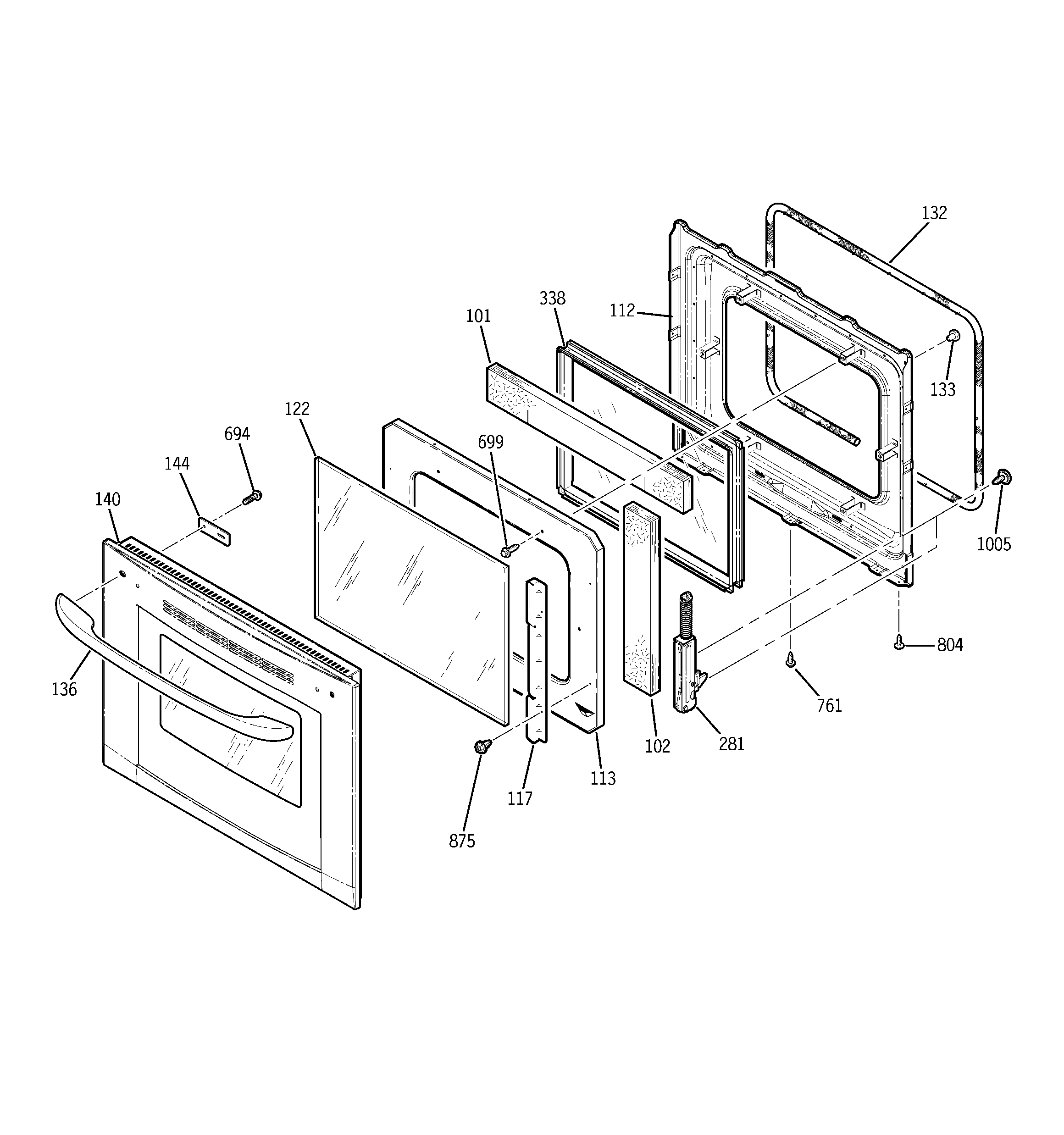 Kenmore 91147703201 door (models 2201, 4201, 9201) diagram