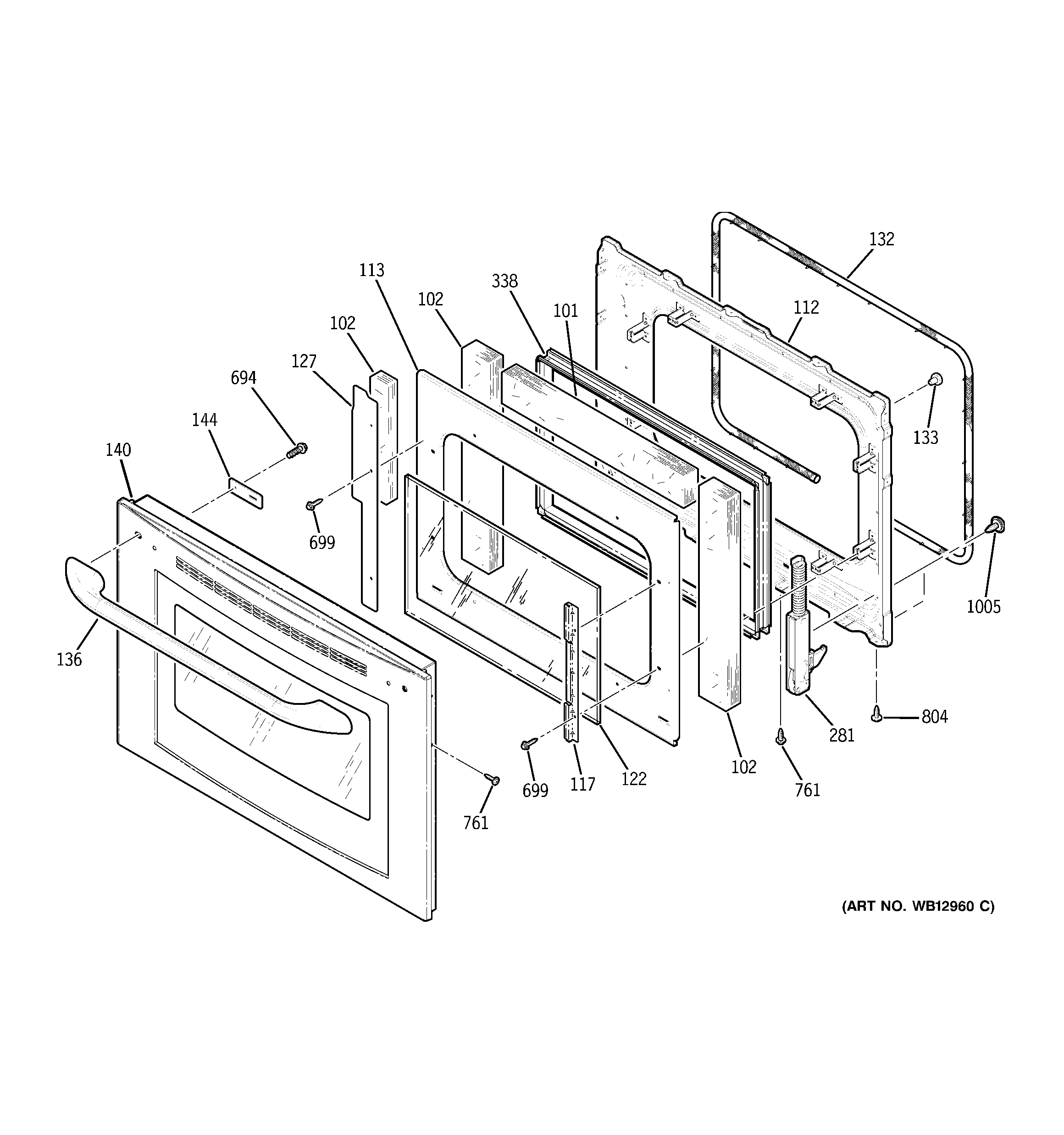 Kenmore 91149233300 lower oven door diagram