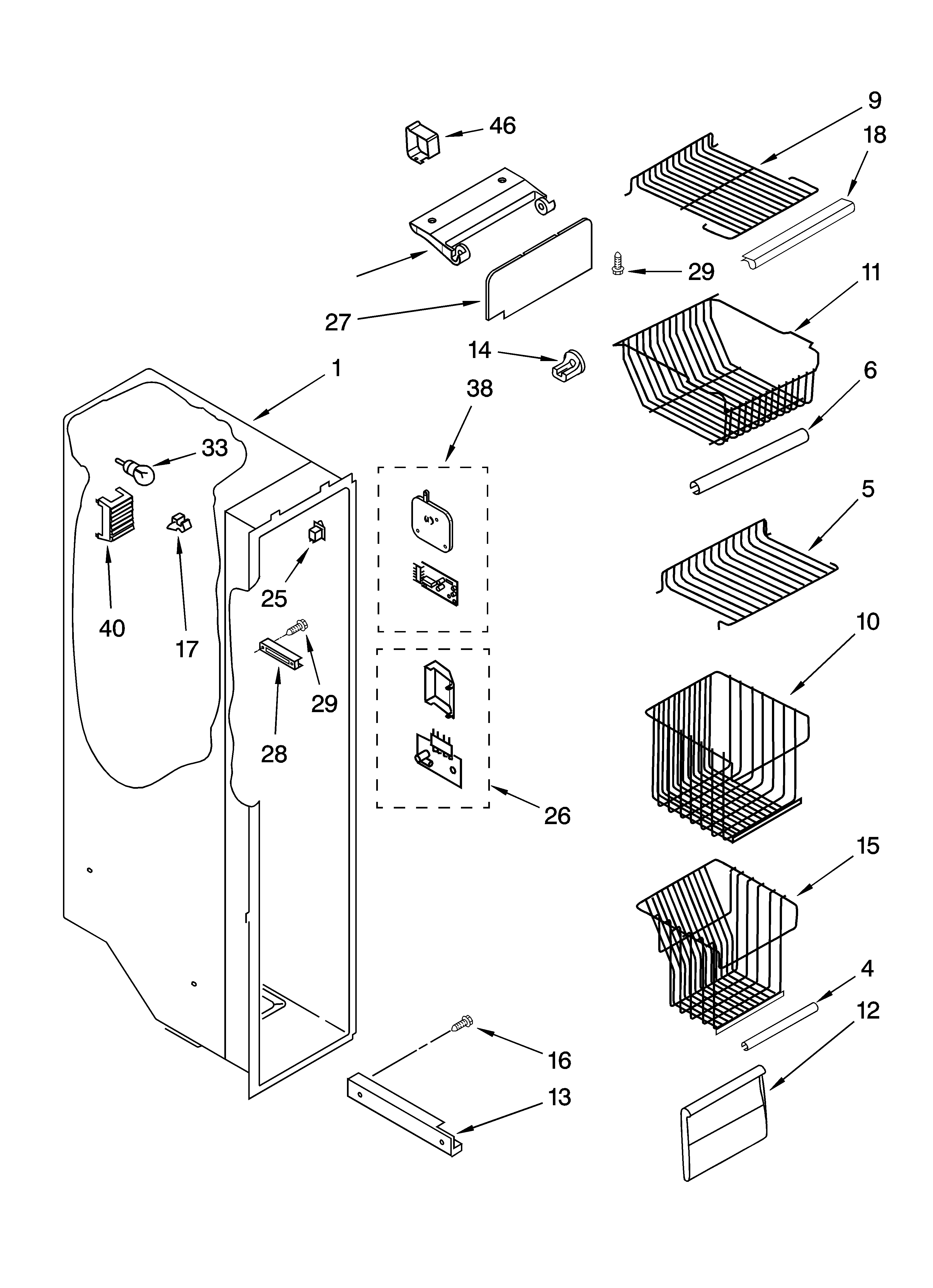 Kenmore 10644103300 freezer liner parts diagram