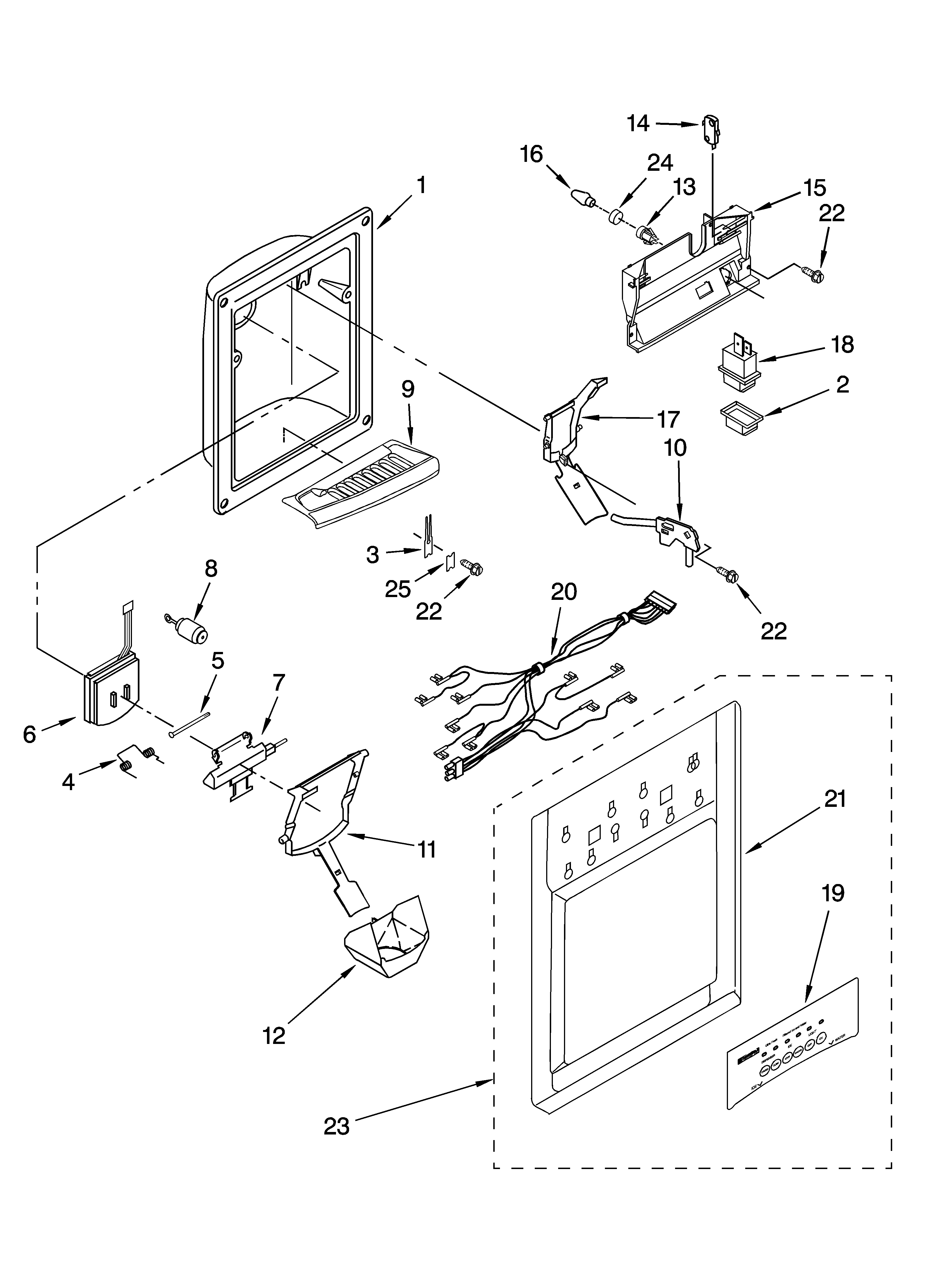 Kenmore 10644103300 dispenser front parts diagram