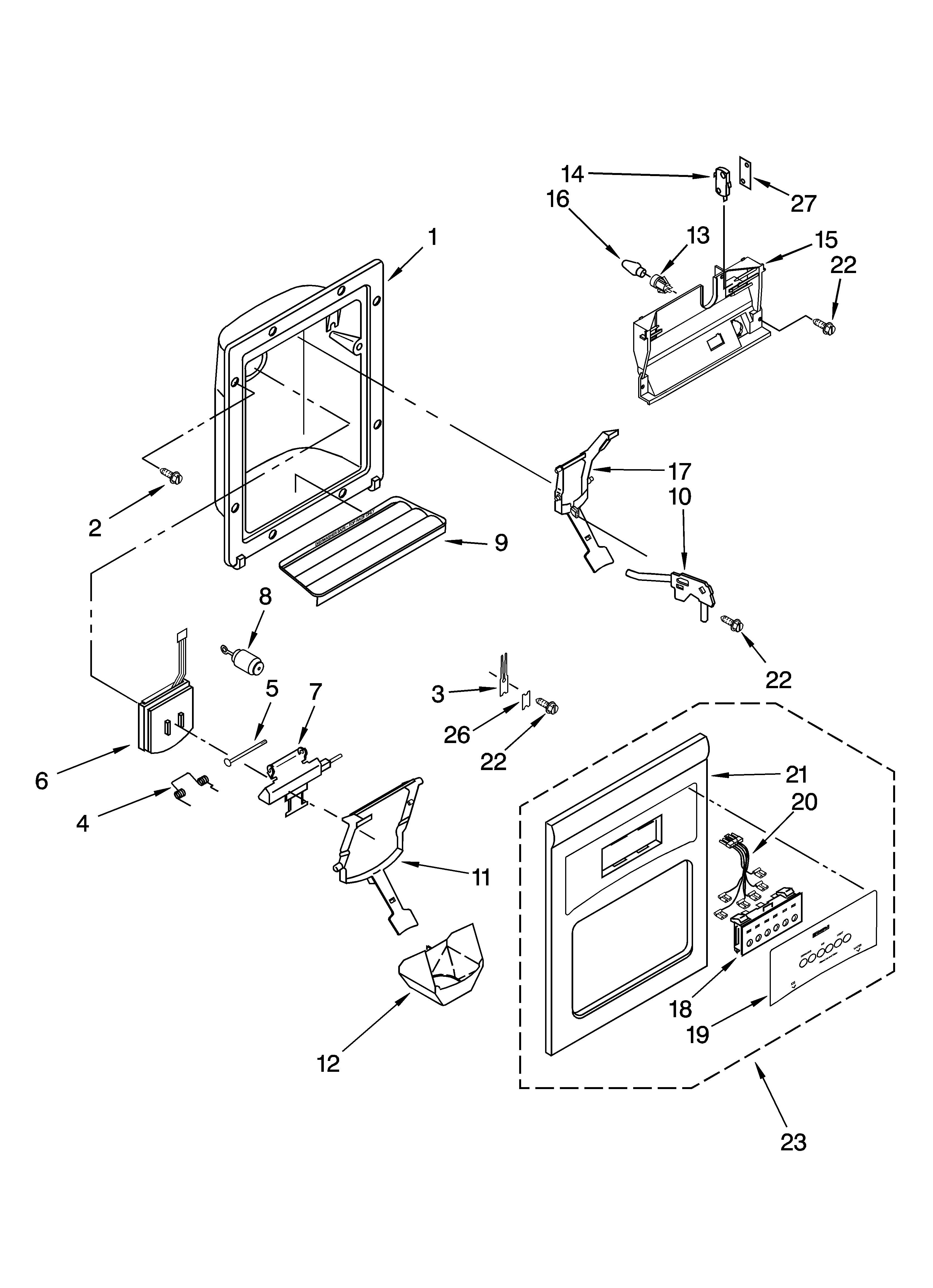 Kenmore 10654083400 dispenser front parts diagram