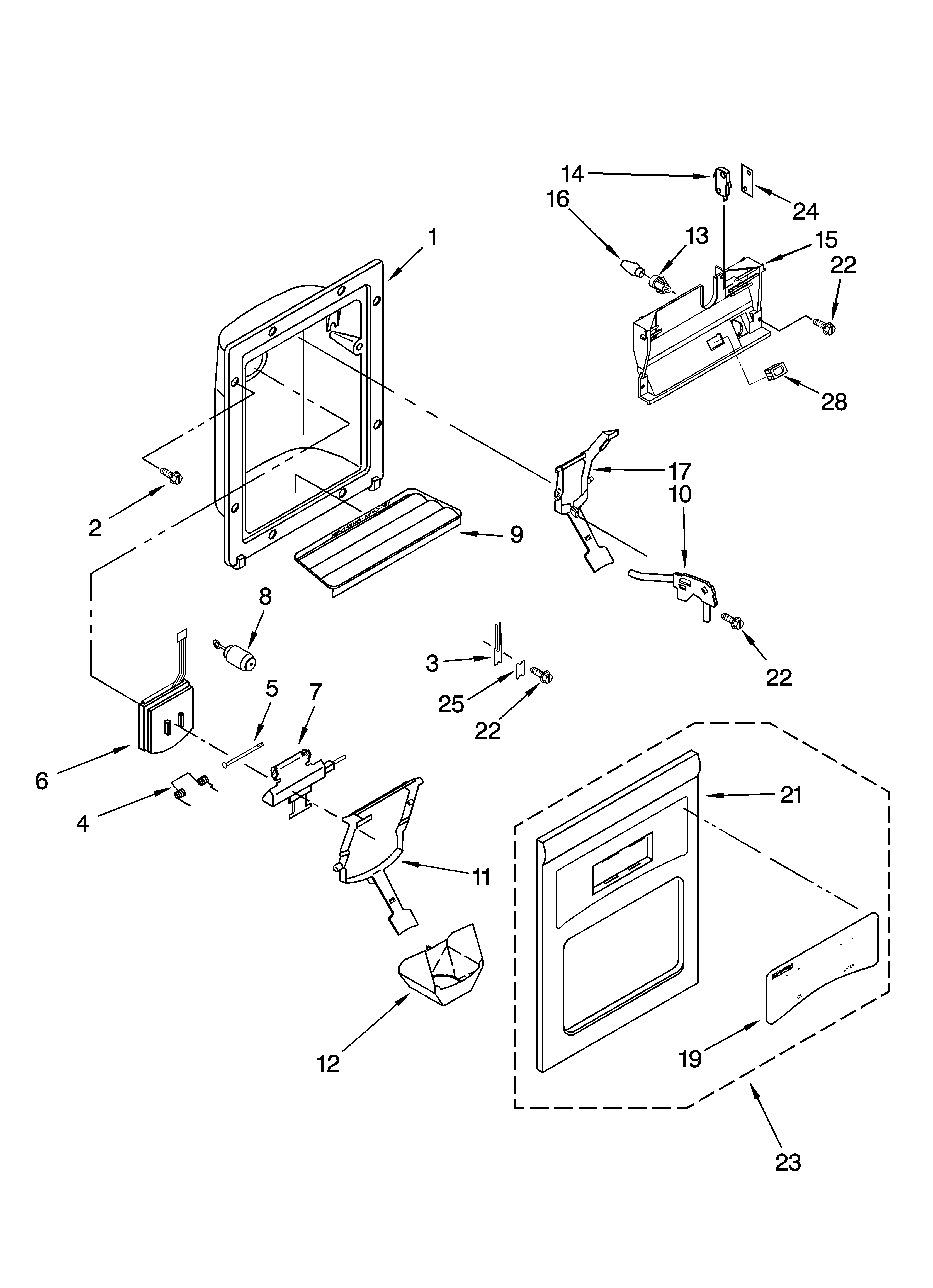 Kenmore 10654502300 dispenser front parts diagram