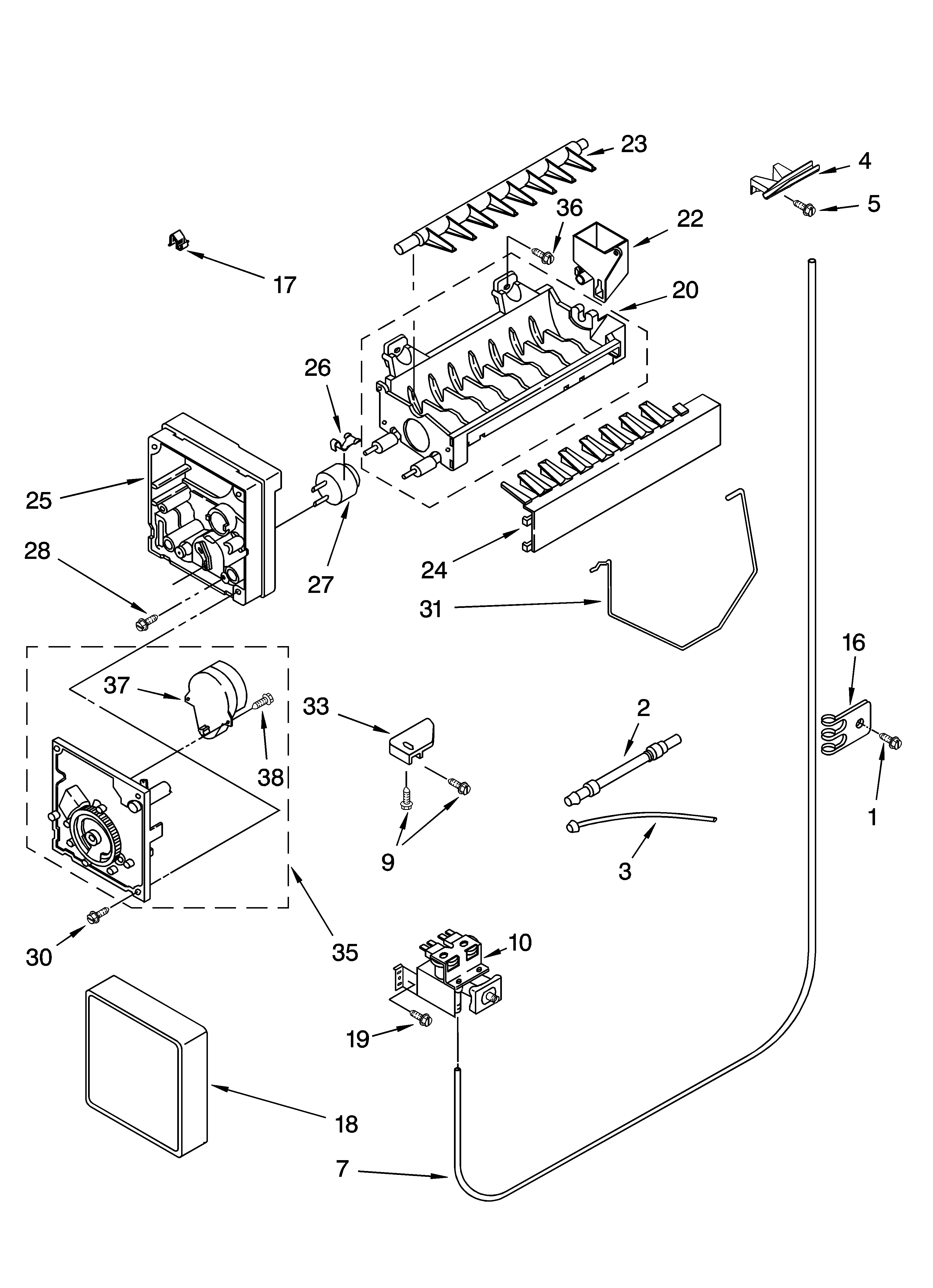 Kenmore 10654502300 icemaker parts, parts not illustrated diagram