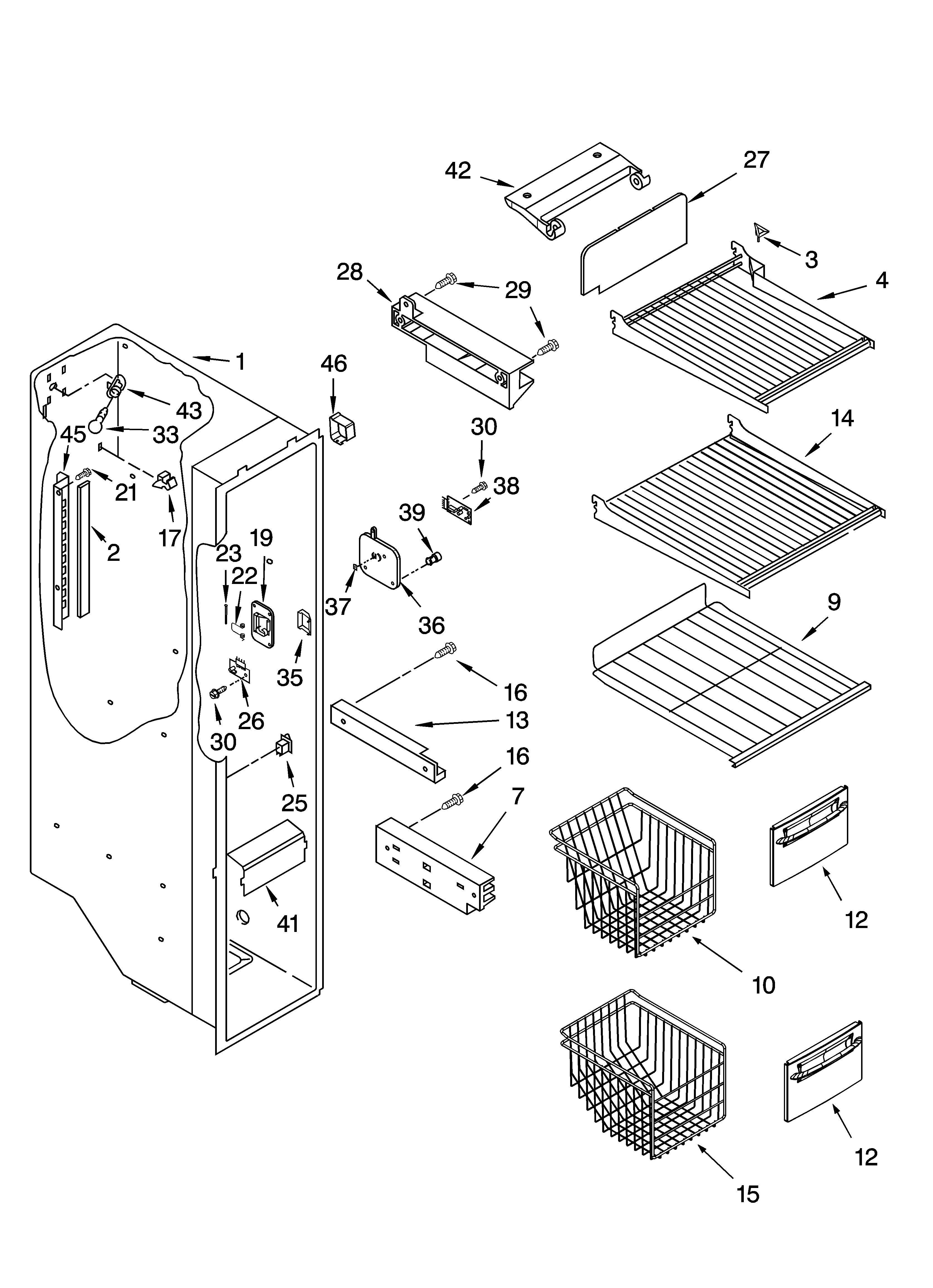 Kenmore Elite 10655213400 freezer liner parts diagram