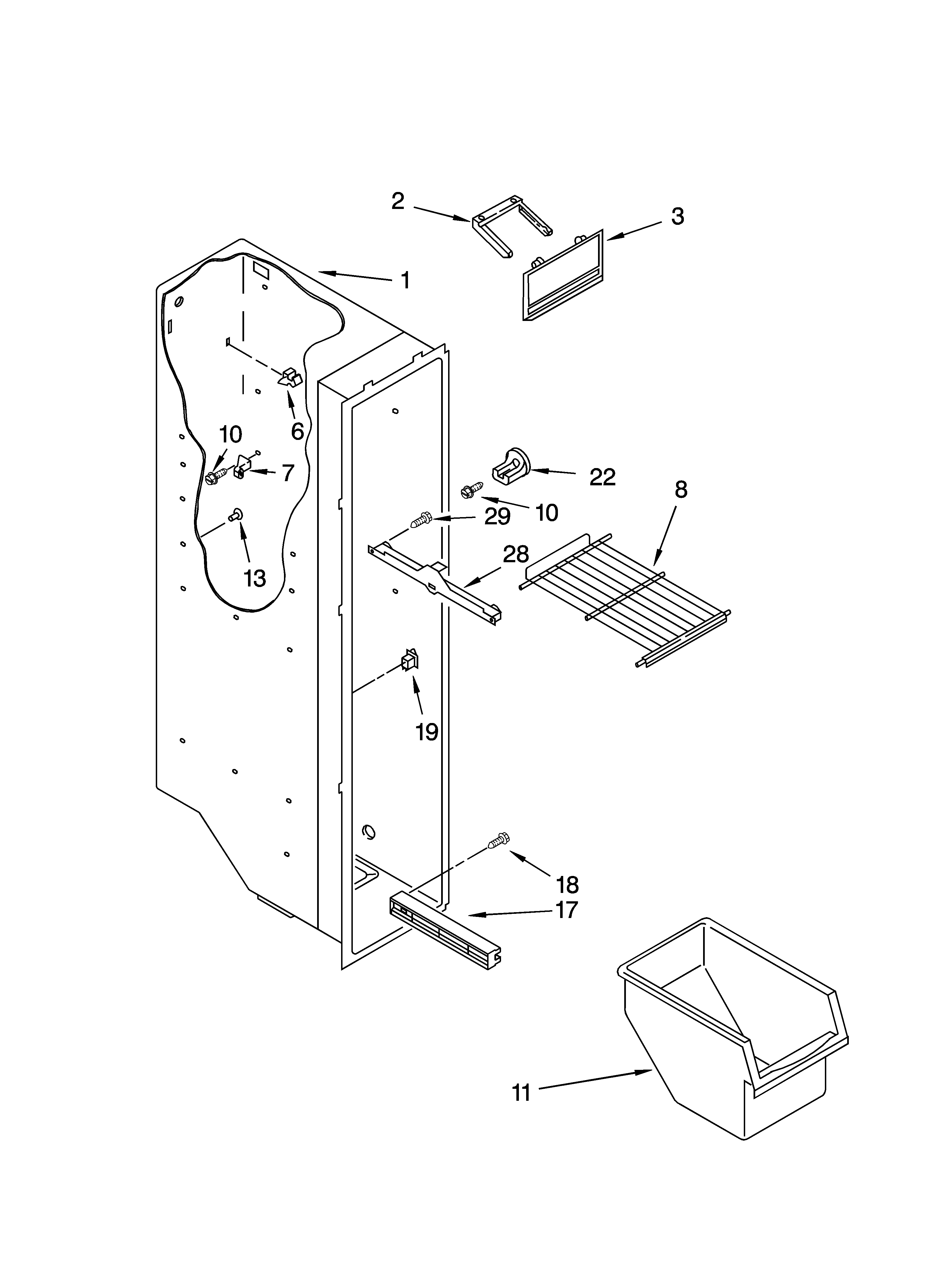 Kenmore 10655382400 freezer liner parts diagram