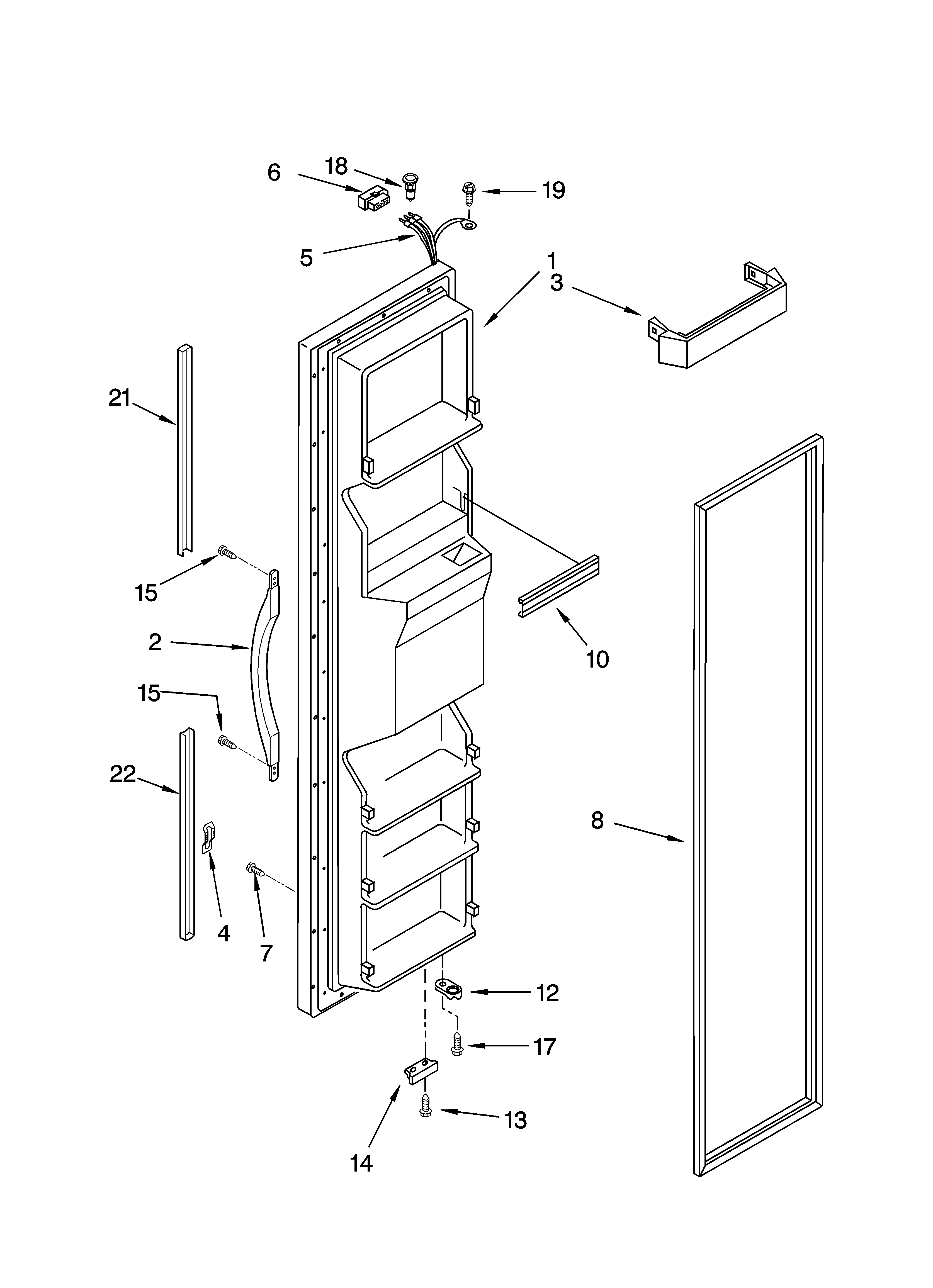 Kenmore 10655382400 freezer door parts diagram