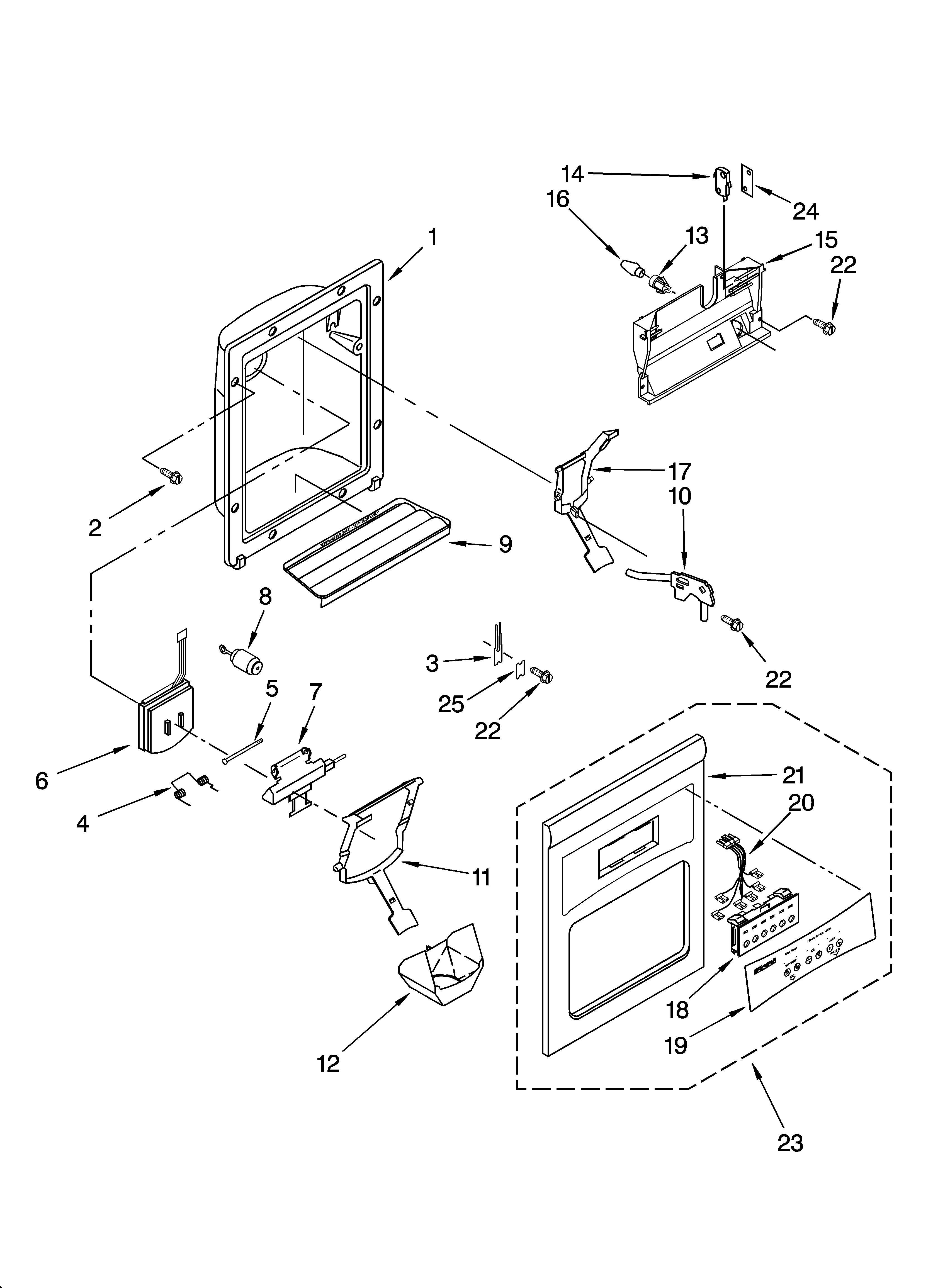Kenmore 10655382400 dispenser front parts diagram