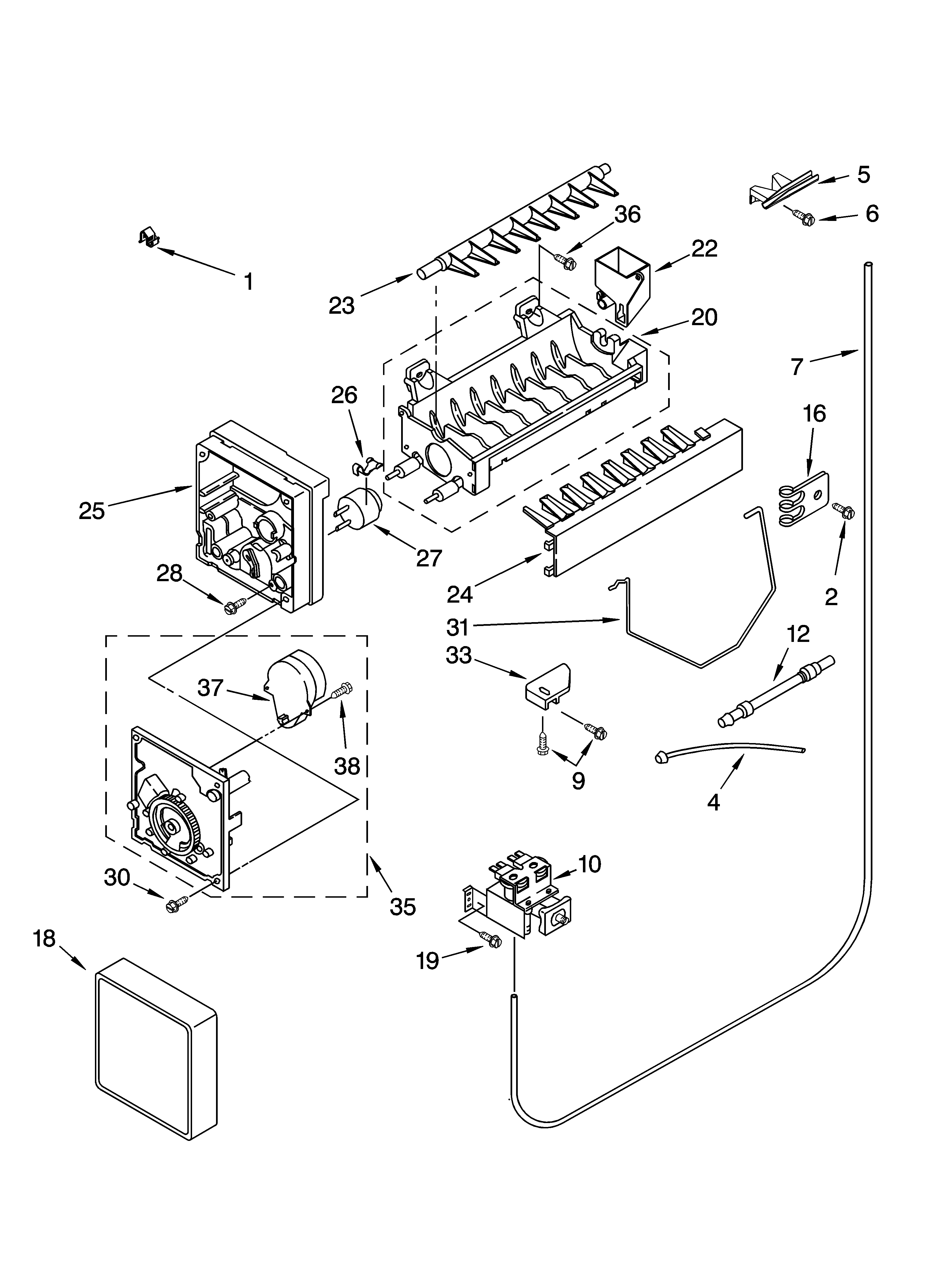 Kenmore 10655382400 icemaker parts, parts not illustrated diagram