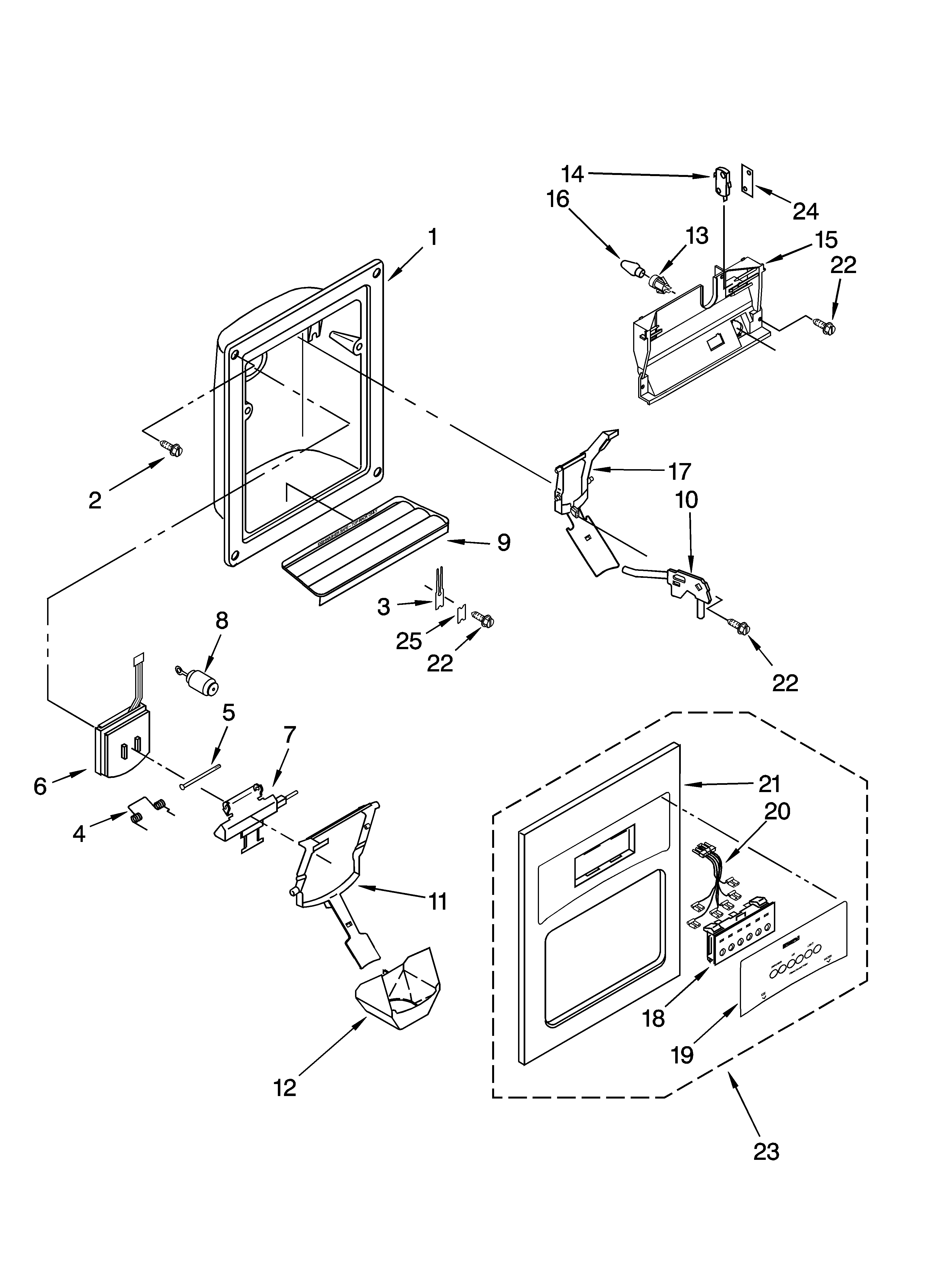 Kenmore 10656242400 dispenser front parts diagram