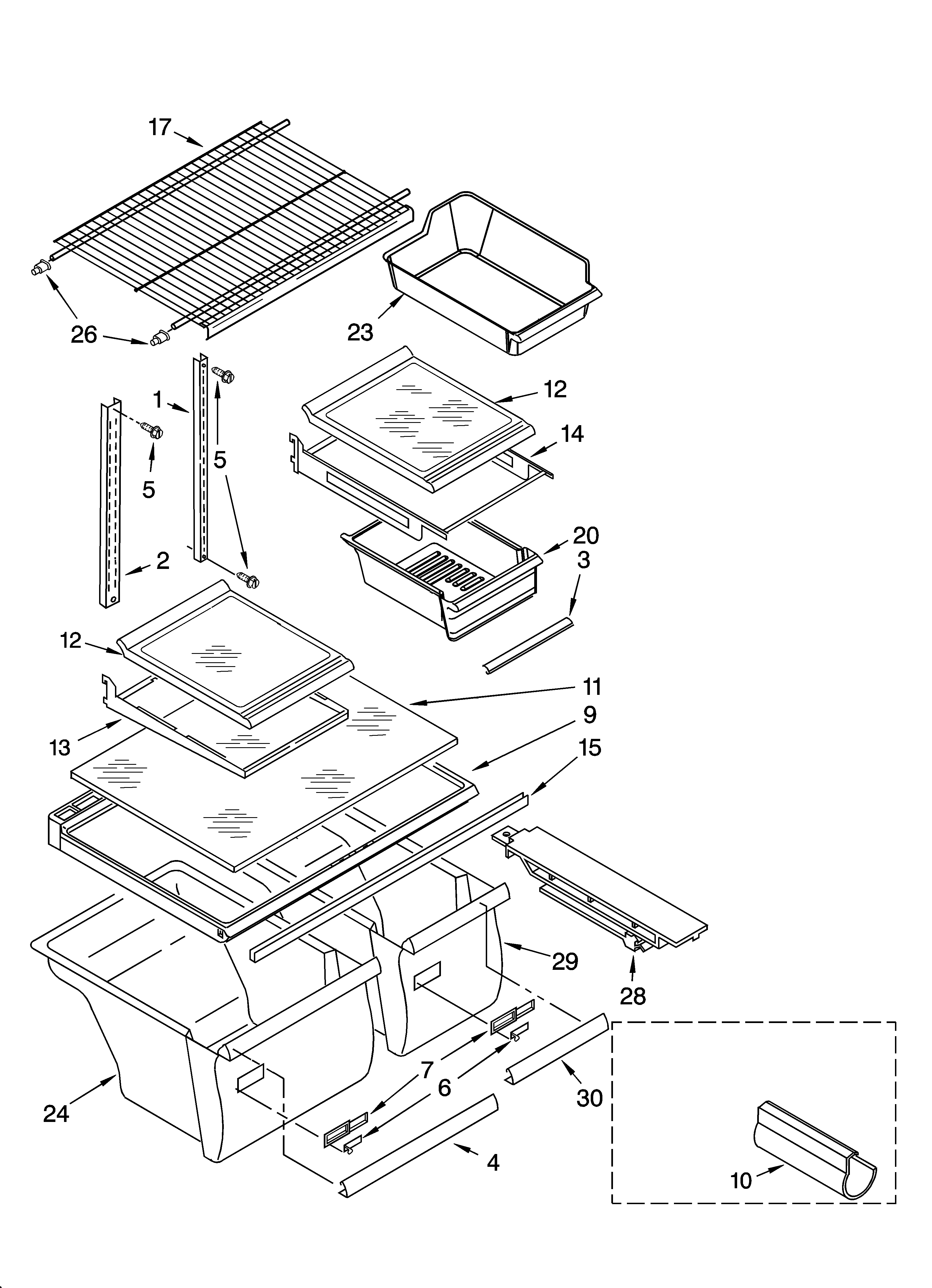 Kenmore 10674953400 shelf parts diagram