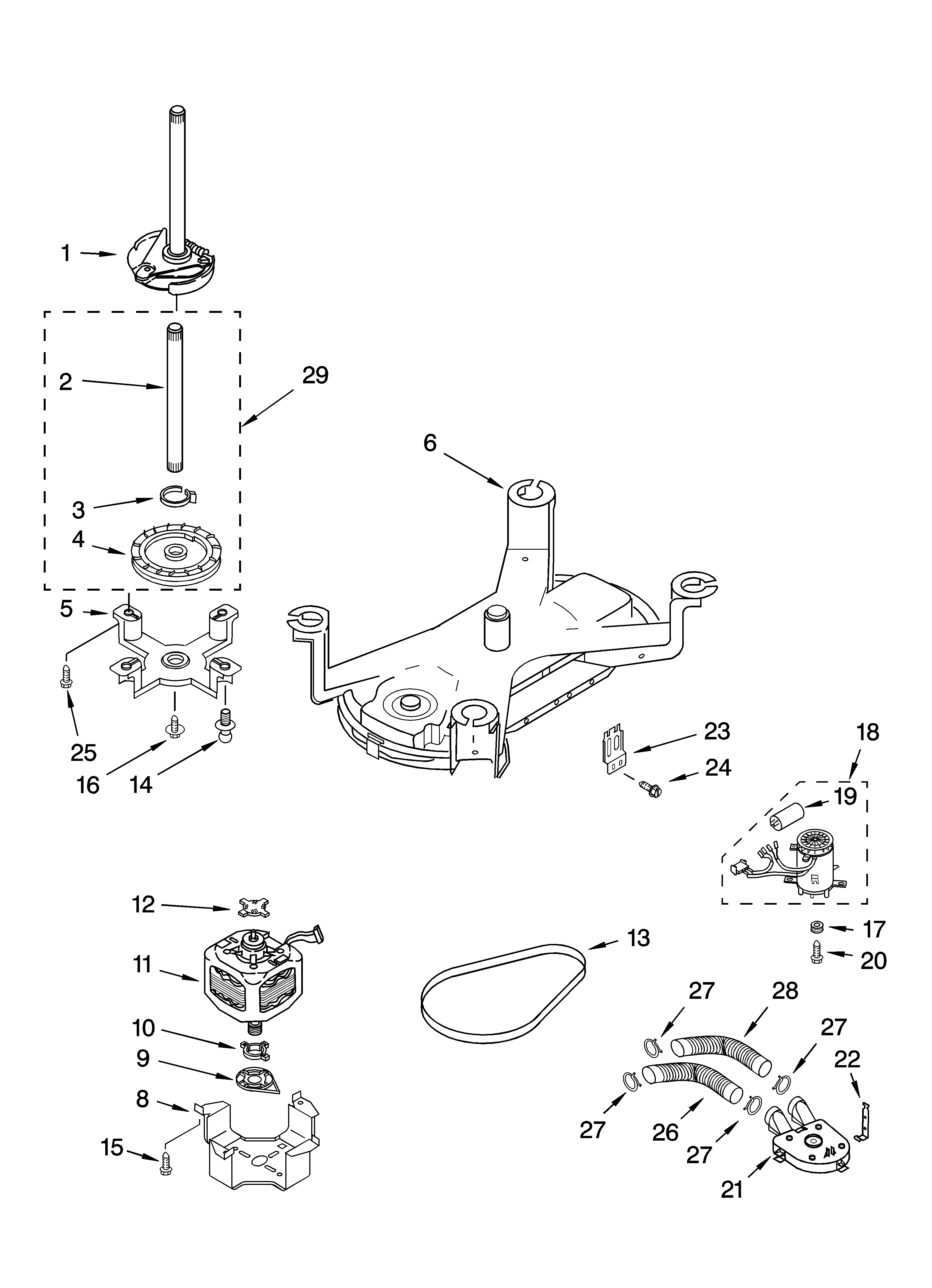 Kenmore Elite 11024086200 brake, motor and pump parts diagram