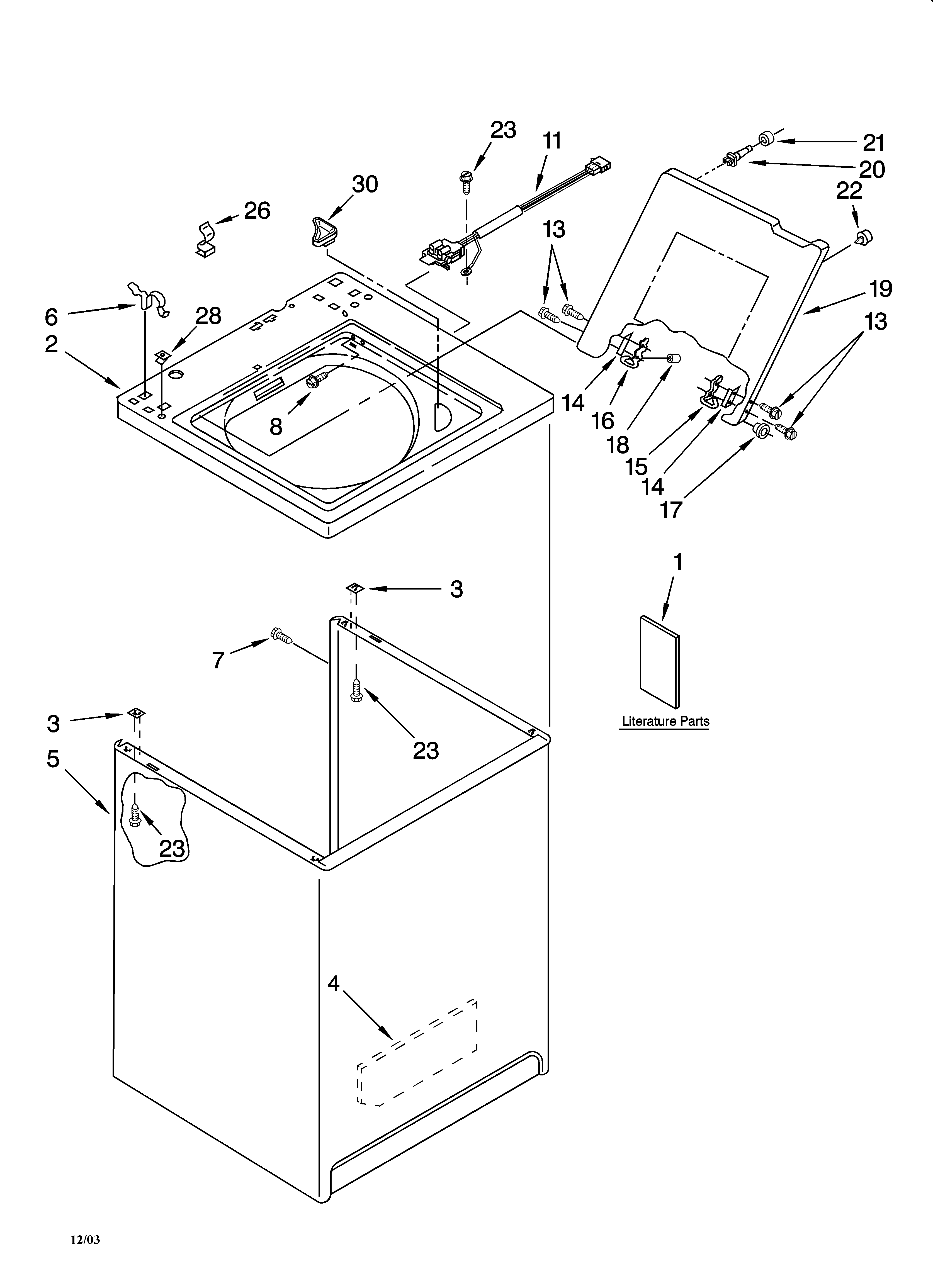 Kenmore 11024924202 top and cabinet parts diagram