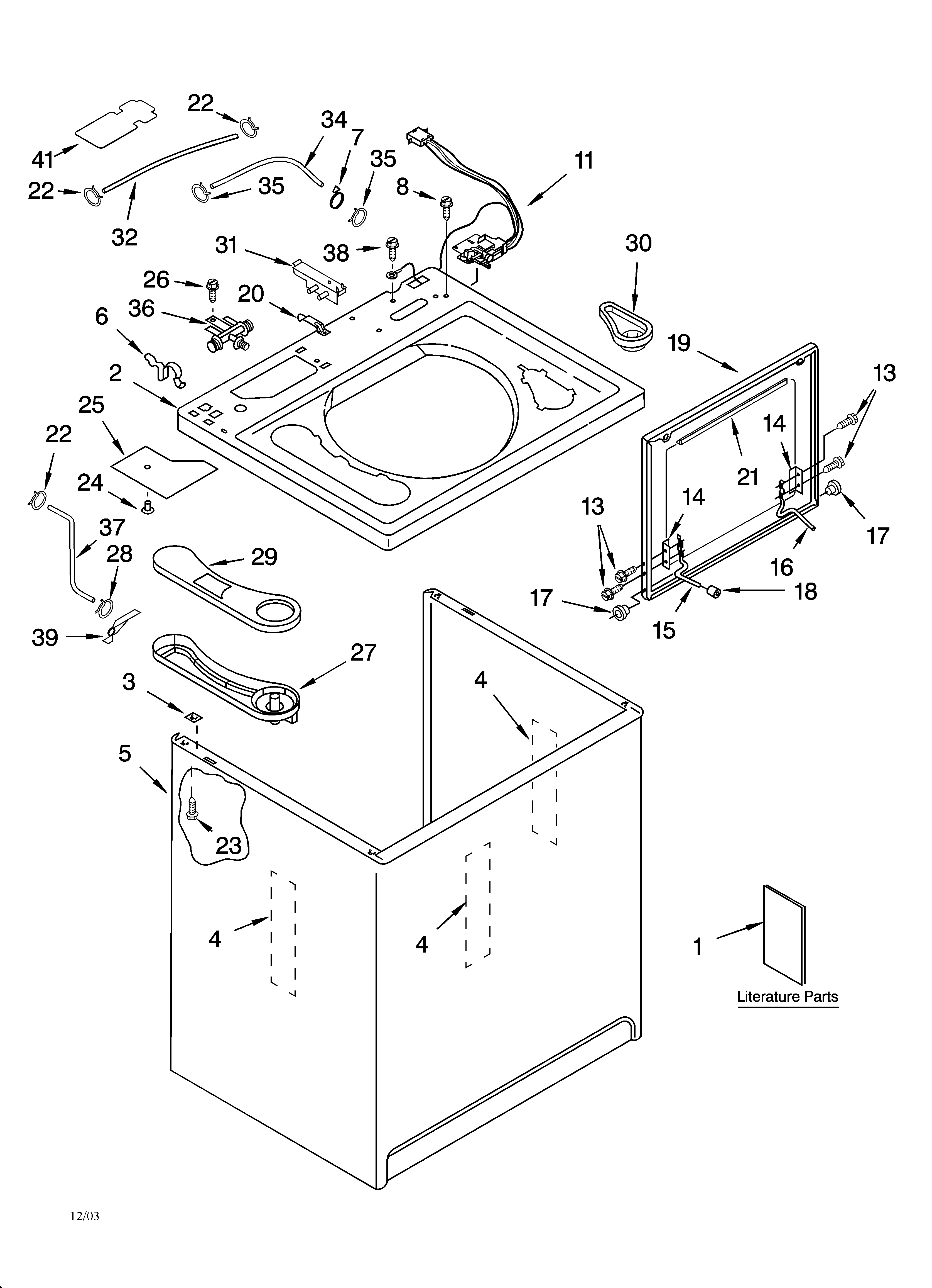 Kenmore 11024994300 top and cabinet parts diagram