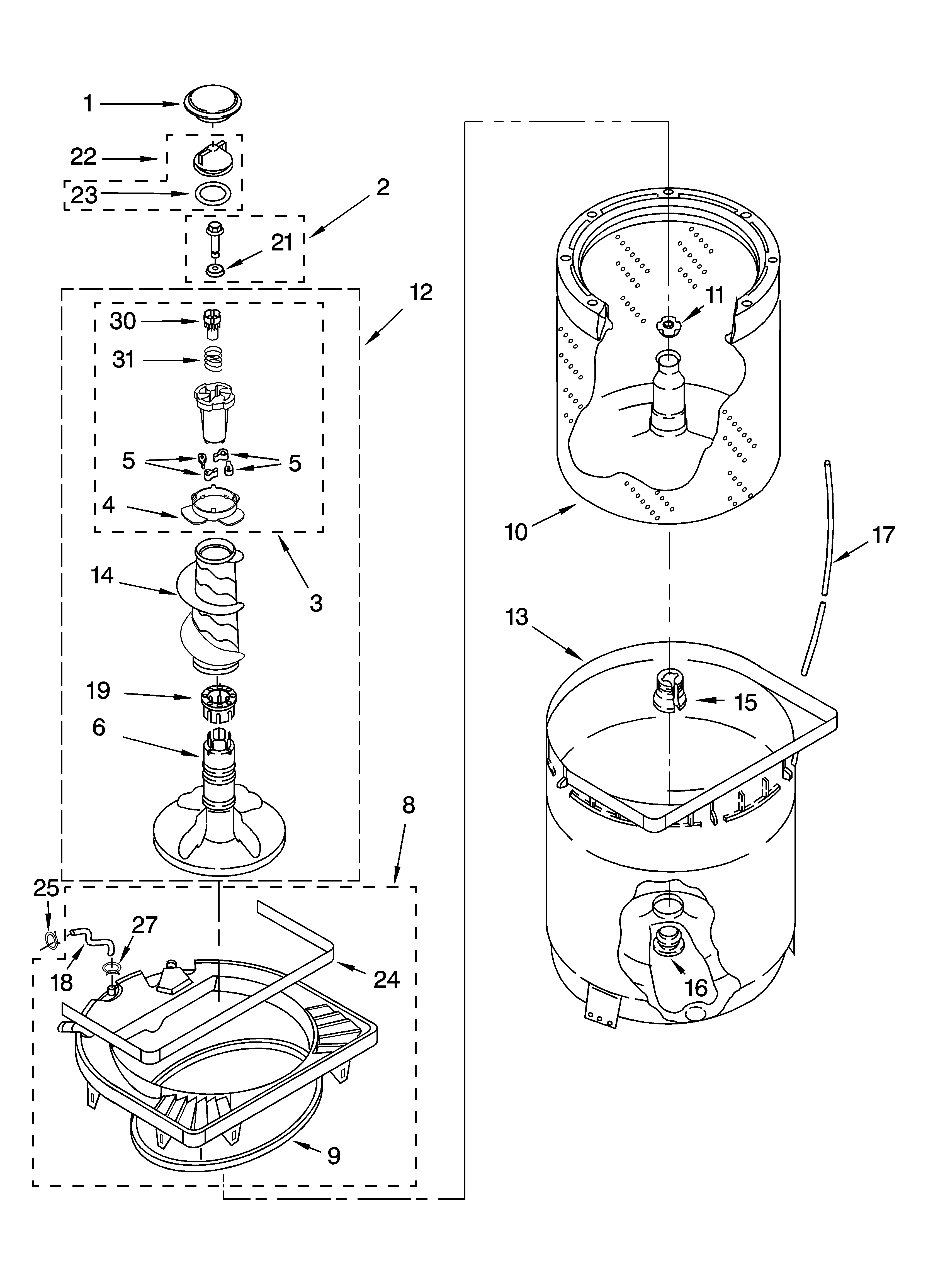 Kenmore 11024994300 agitator, basket and tub parts diagram