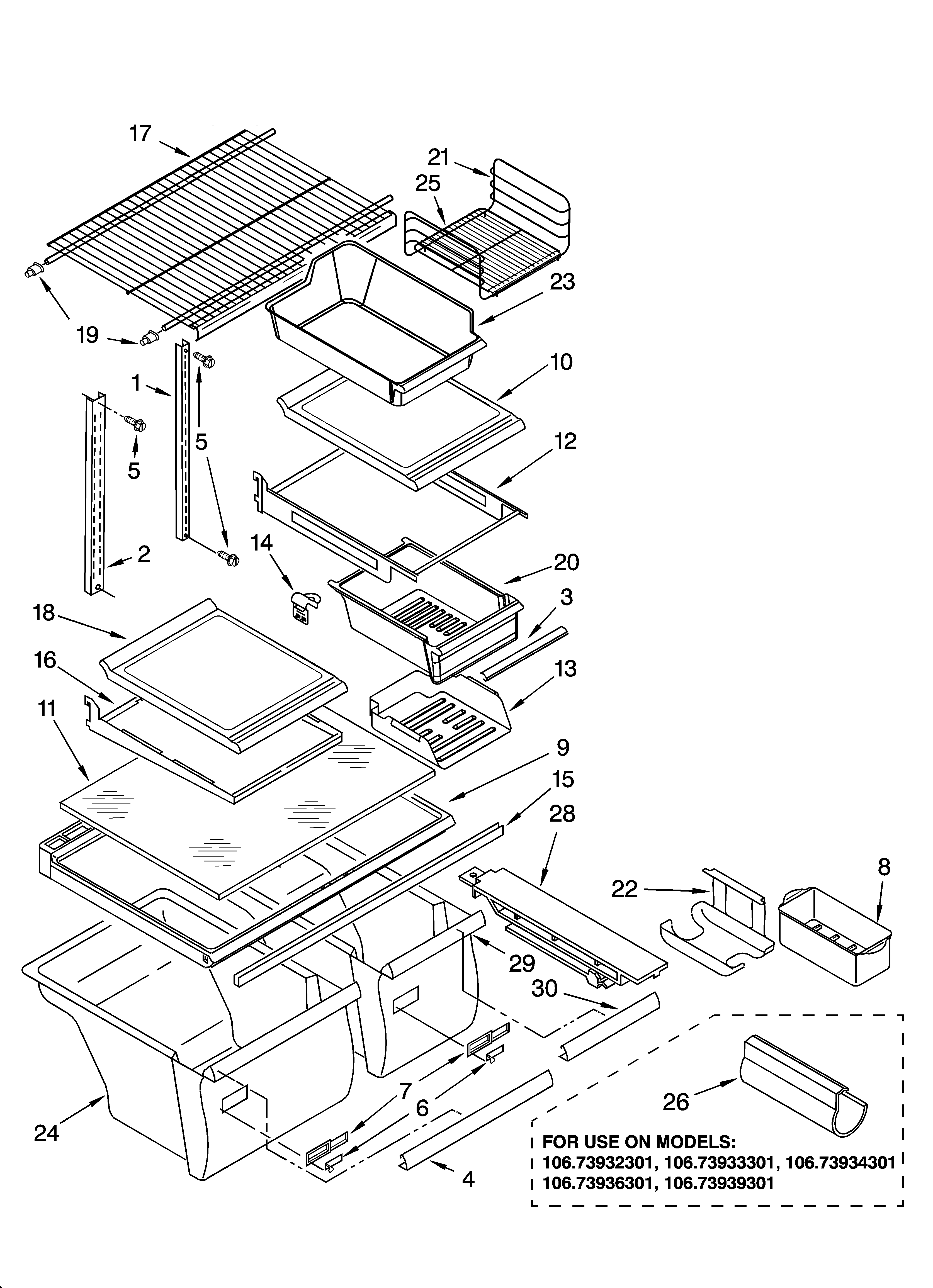 Kenmore 10673932301 shelf parts diagram