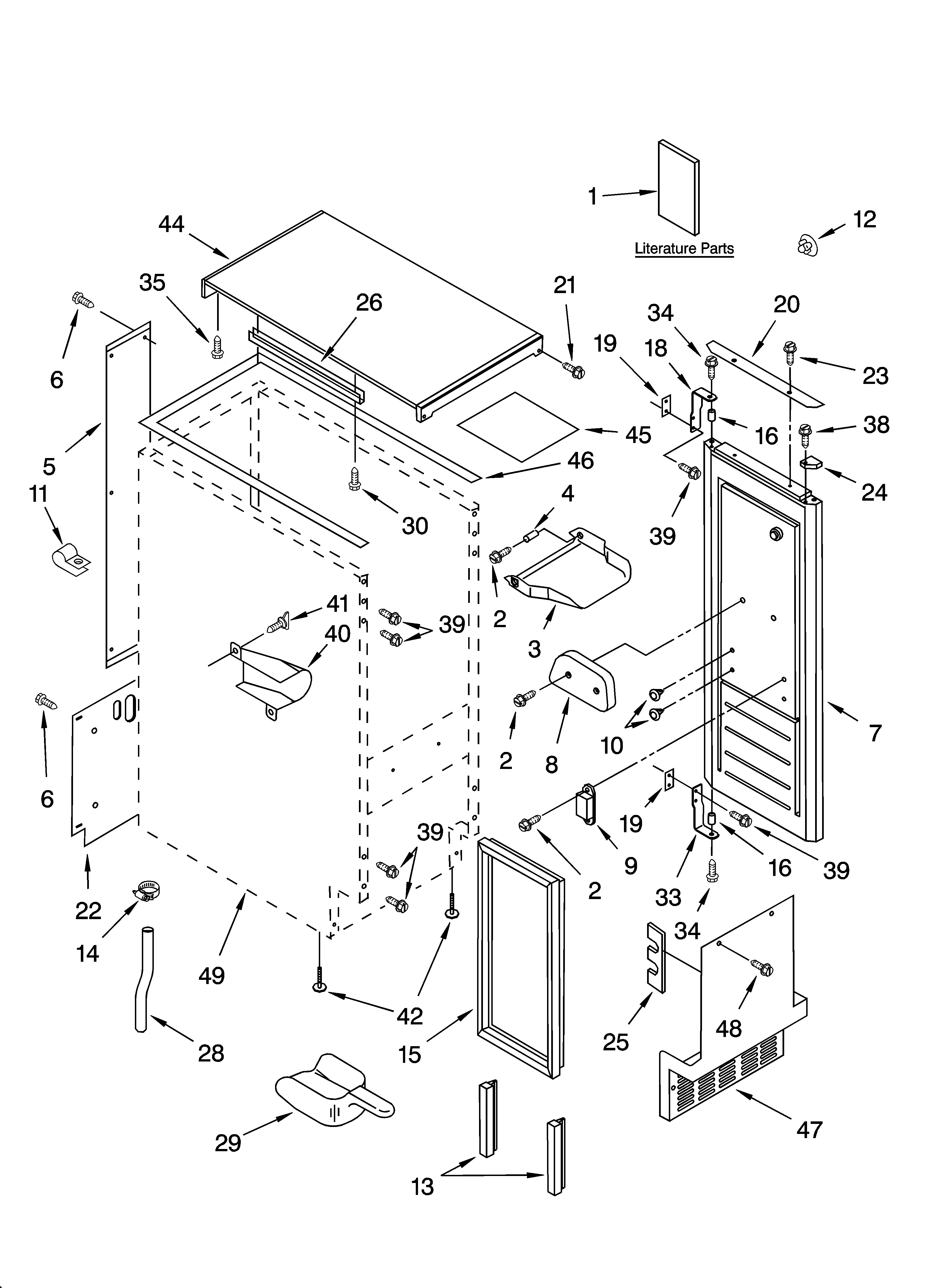 Kenmore 10689482996 cabinet liner and door parts diagram