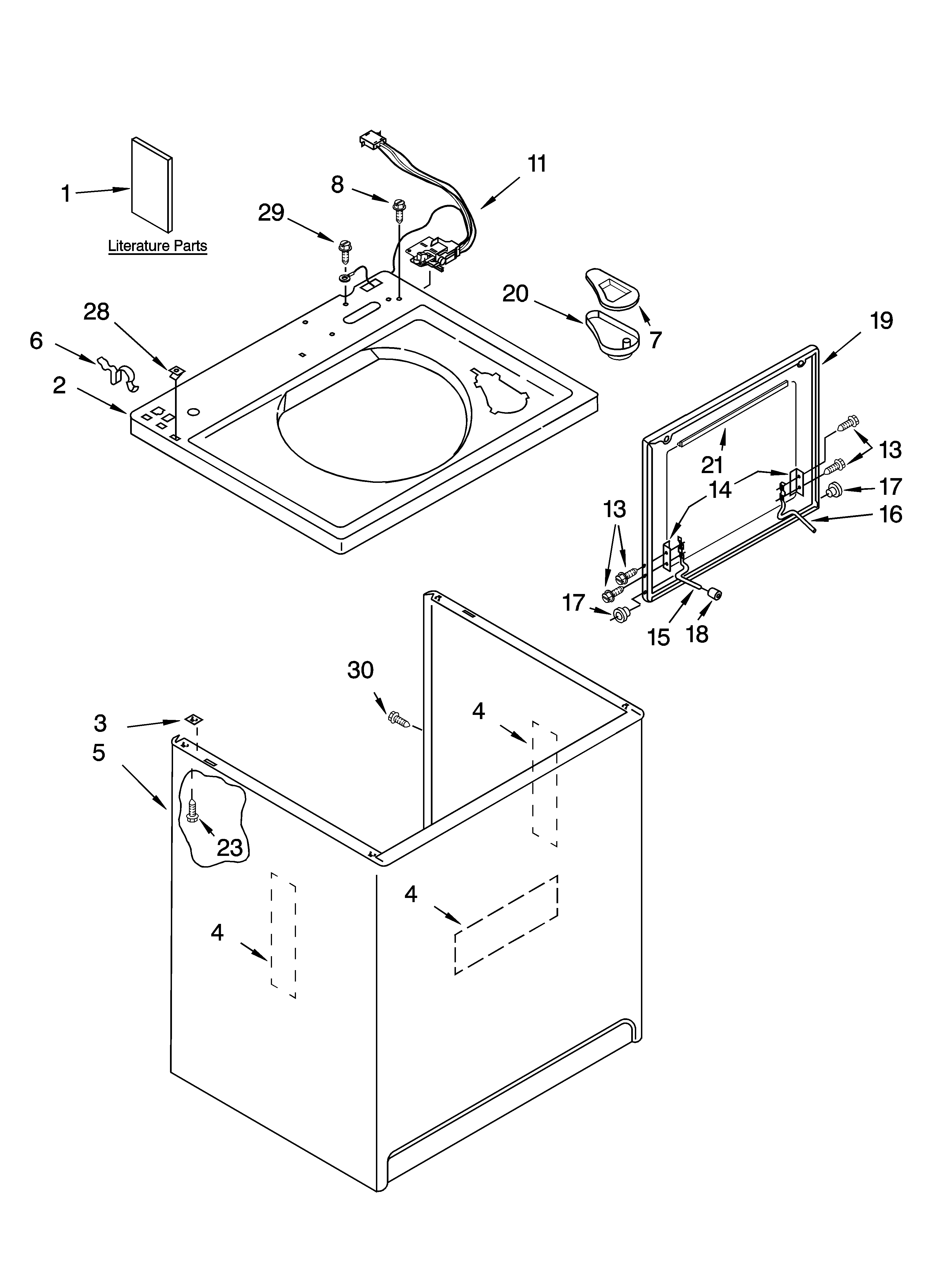 Kenmore 11022936101 top and cabinet parts diagram
