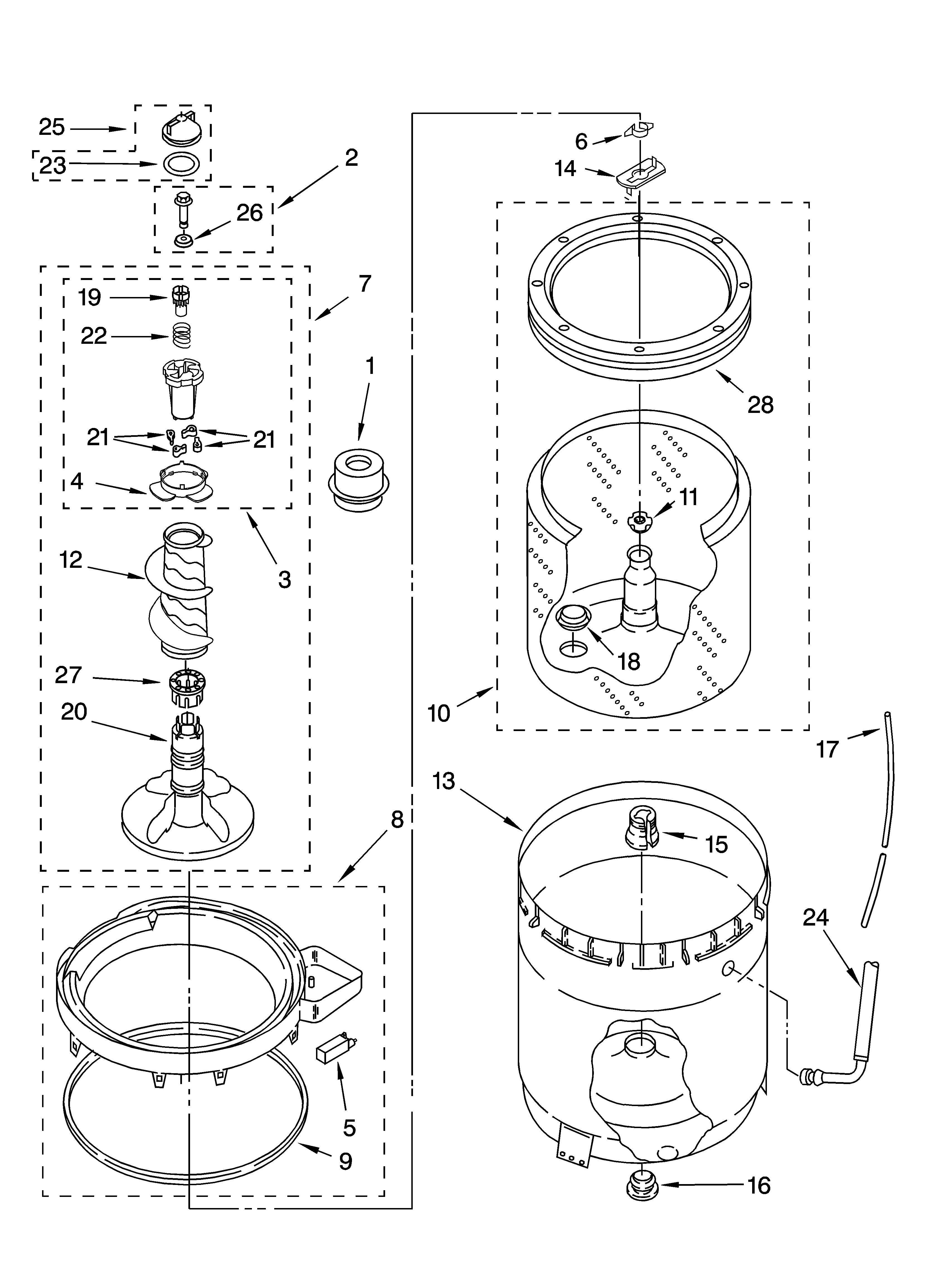 Kenmore 11022936101 agitator, basket and tub parts diagram