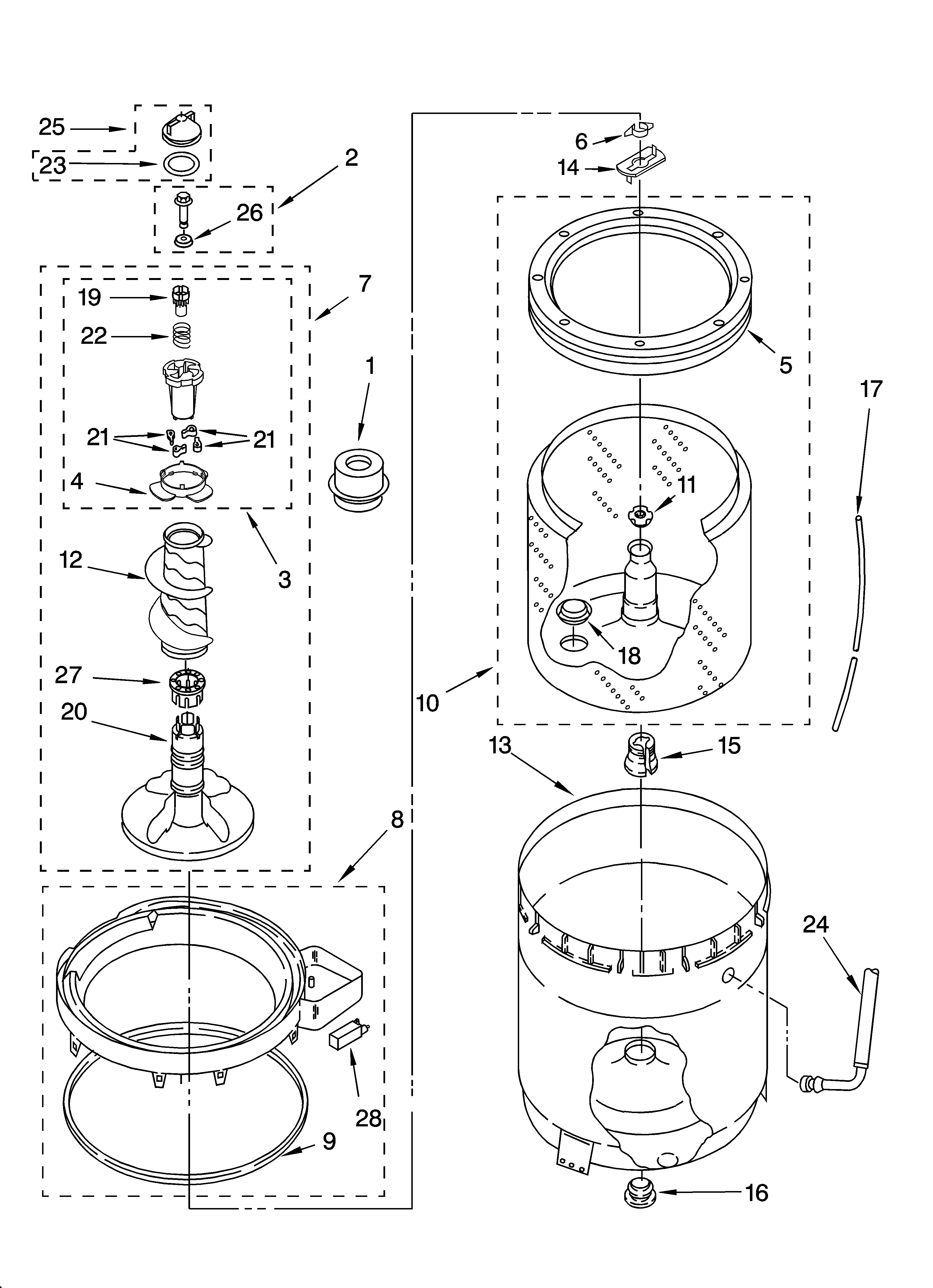 Kenmore 11022942100 agitator, basket and tub parts diagram