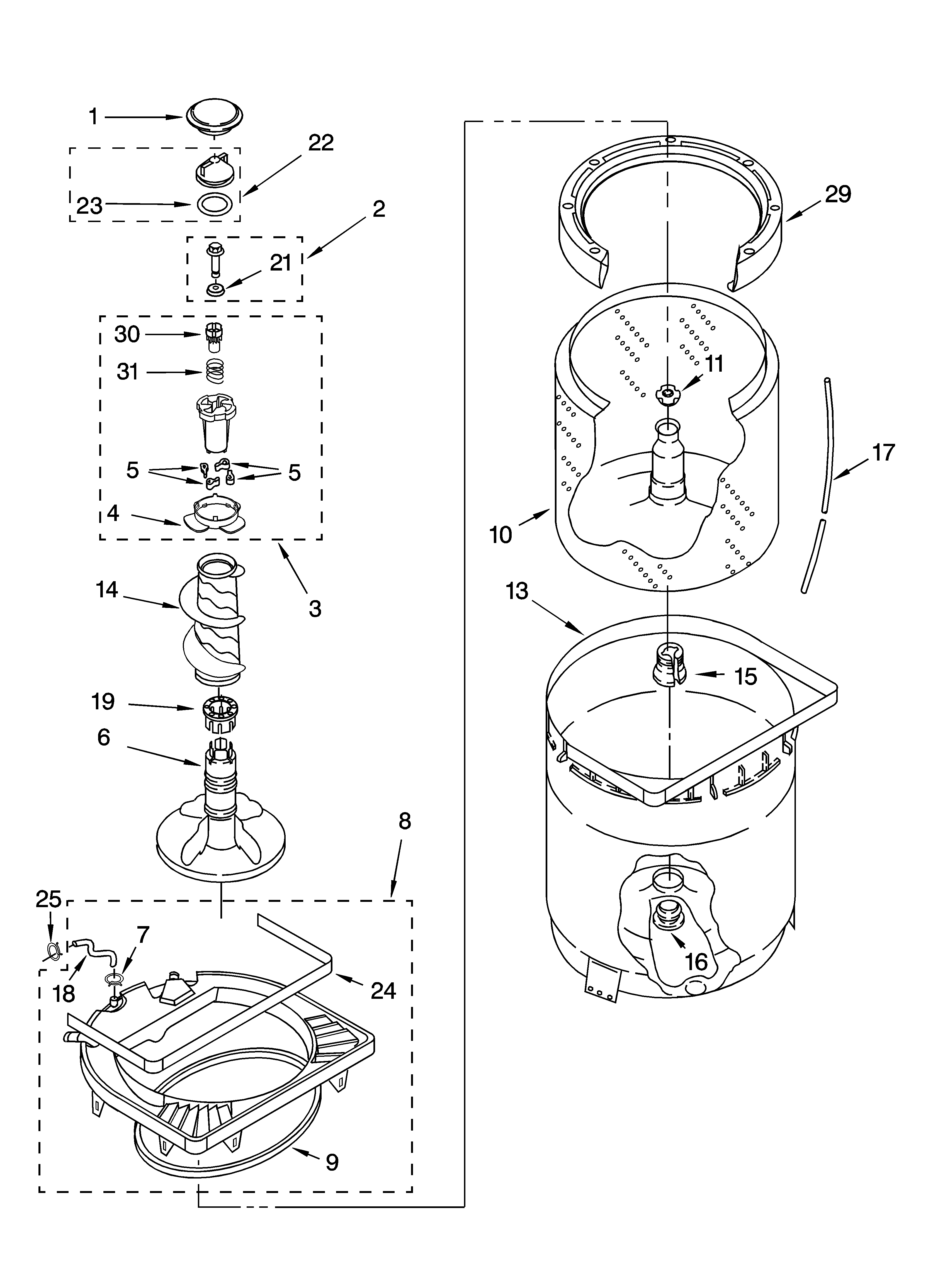 Kenmore 11024036301 agitator, basket and tub parts diagram