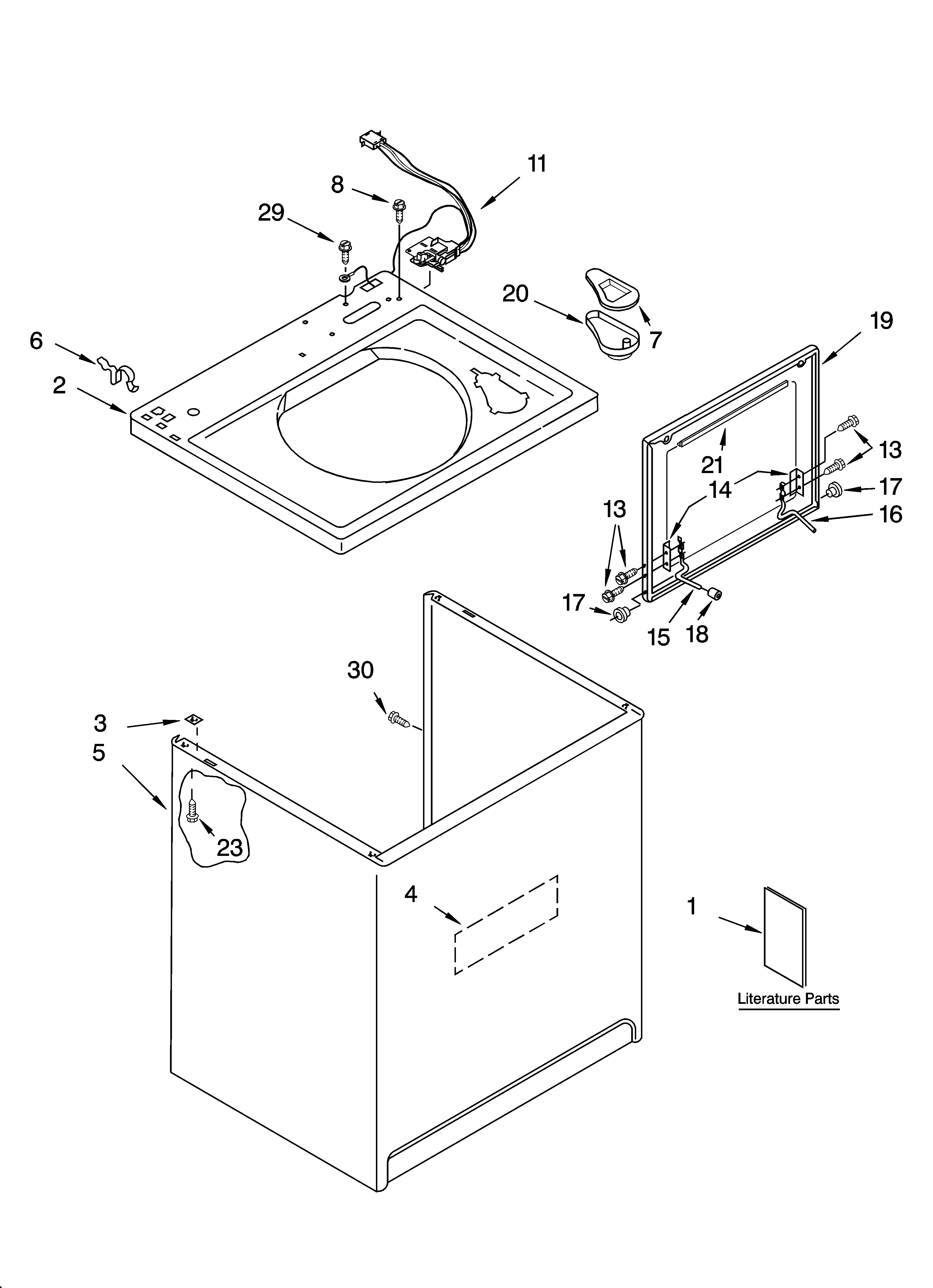 Kenmore Elite 11024942300 top and cabinet parts diagram