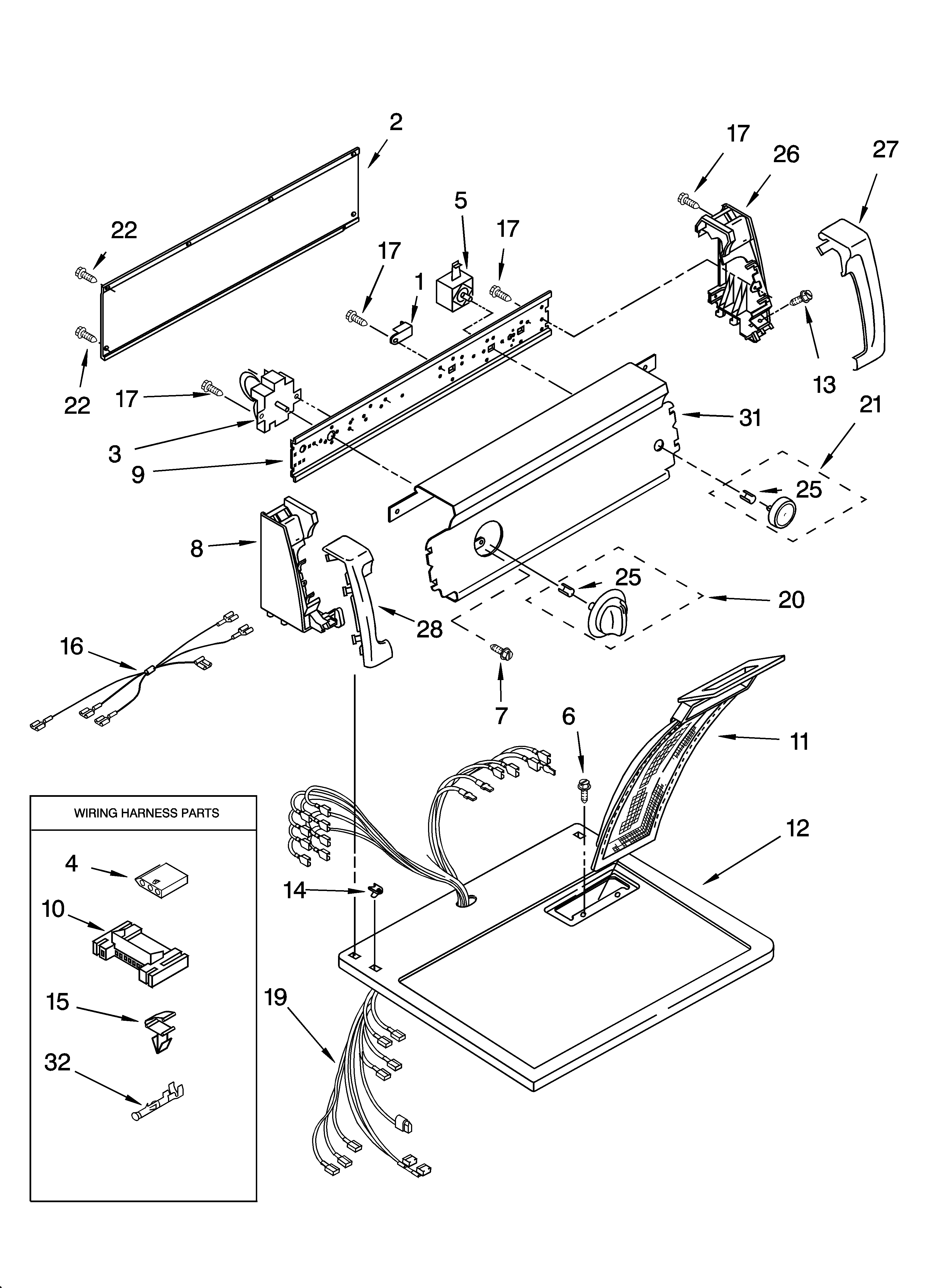 Kenmore 11064212200 top and console parts diagram