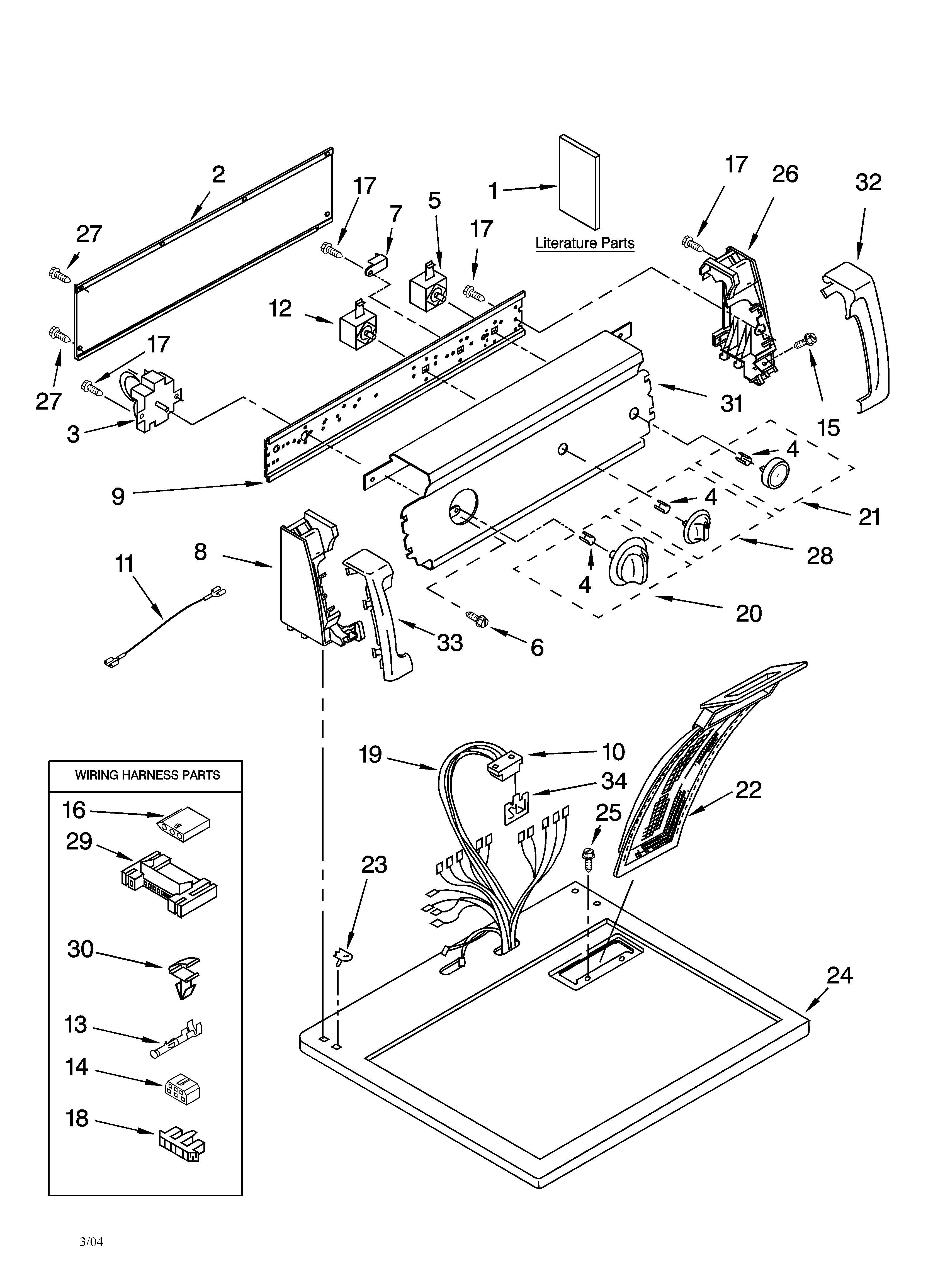 Kenmore 11064842400 top and console parts diagram